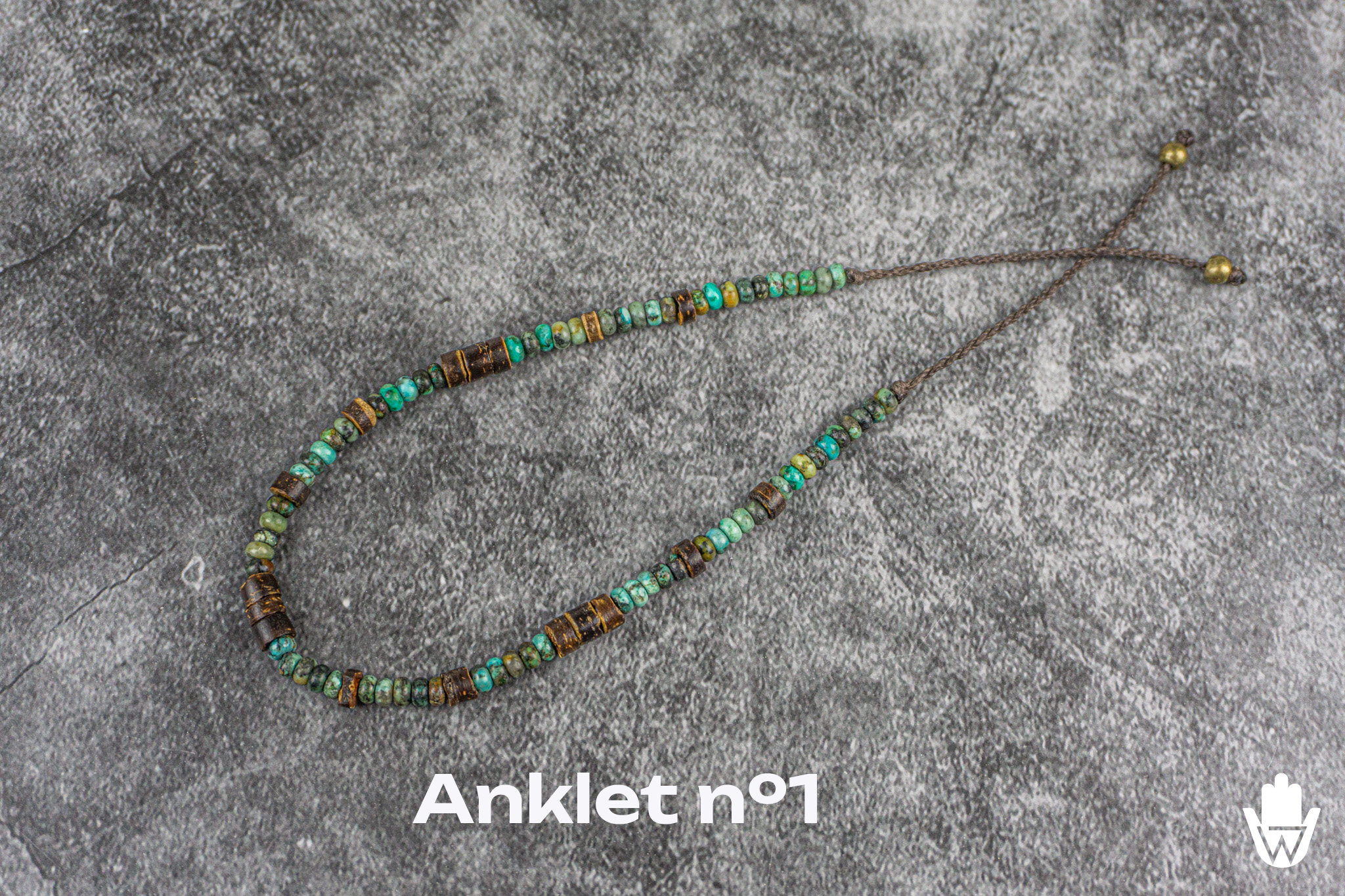 adjustable anklet made of coconut and green jasper - wander jewellery