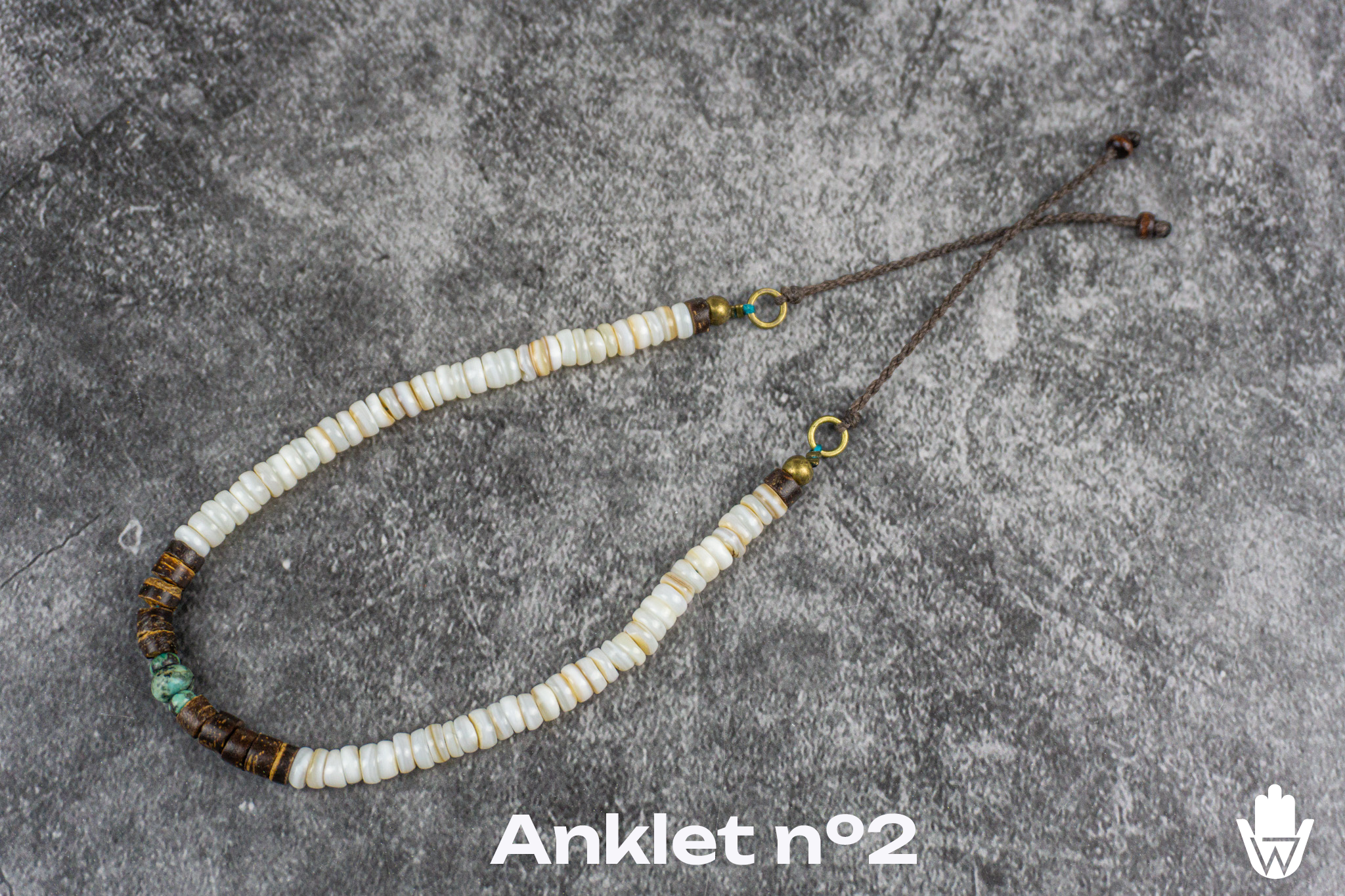 adjustable surfer anklet made of coconut and seashells- wander jewellery