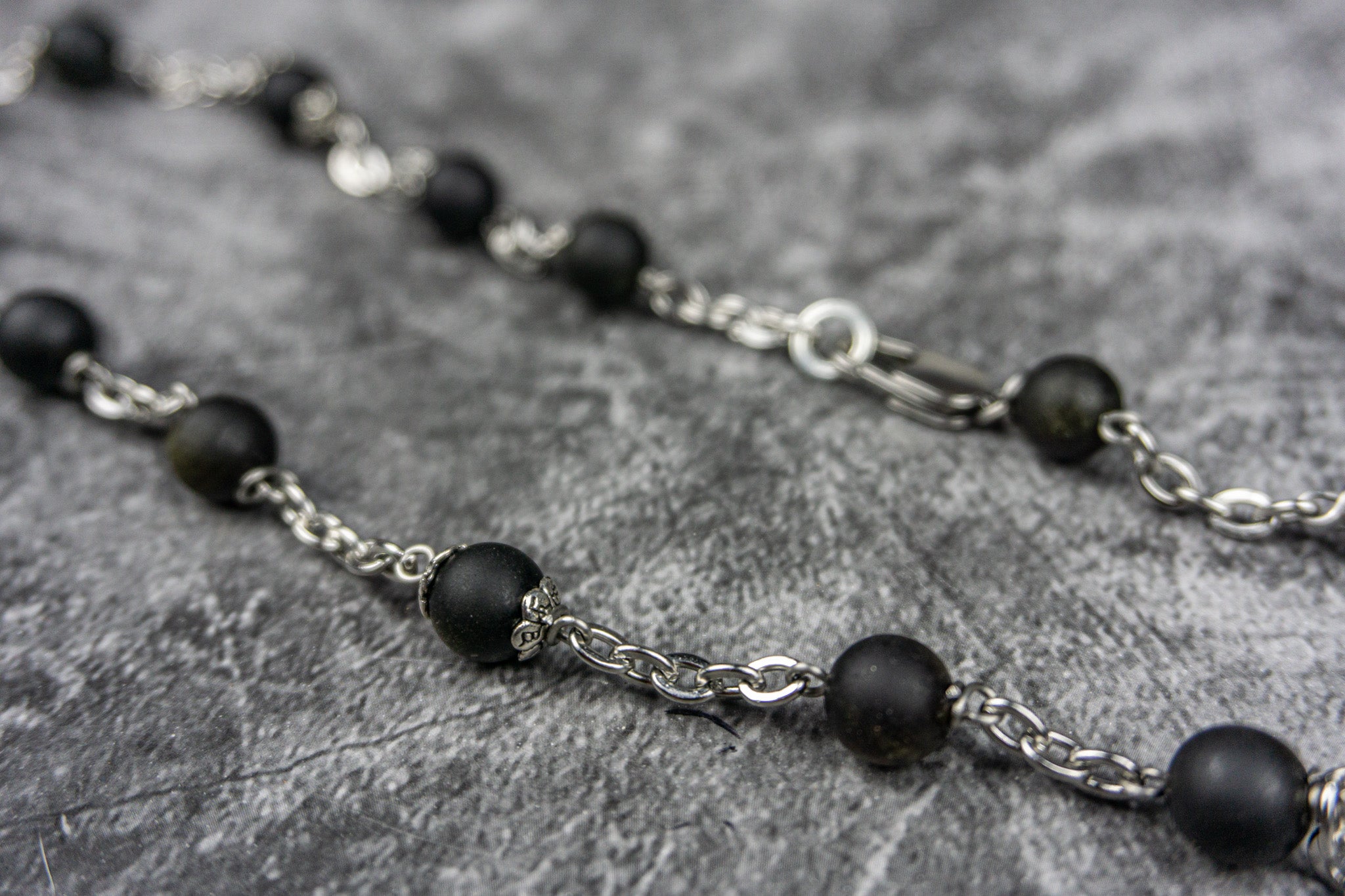 minimalist stainless steel chain choker with obsidian - wander jewellery