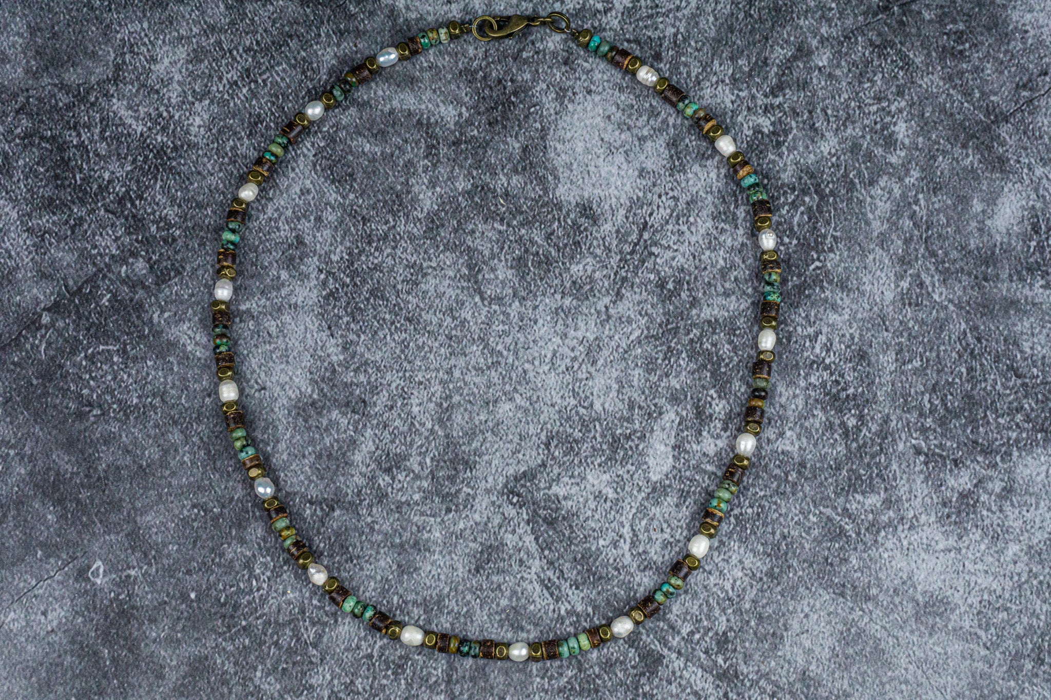 pearls coconut and jasper gemstone beaded choker necklace- wander jewellery