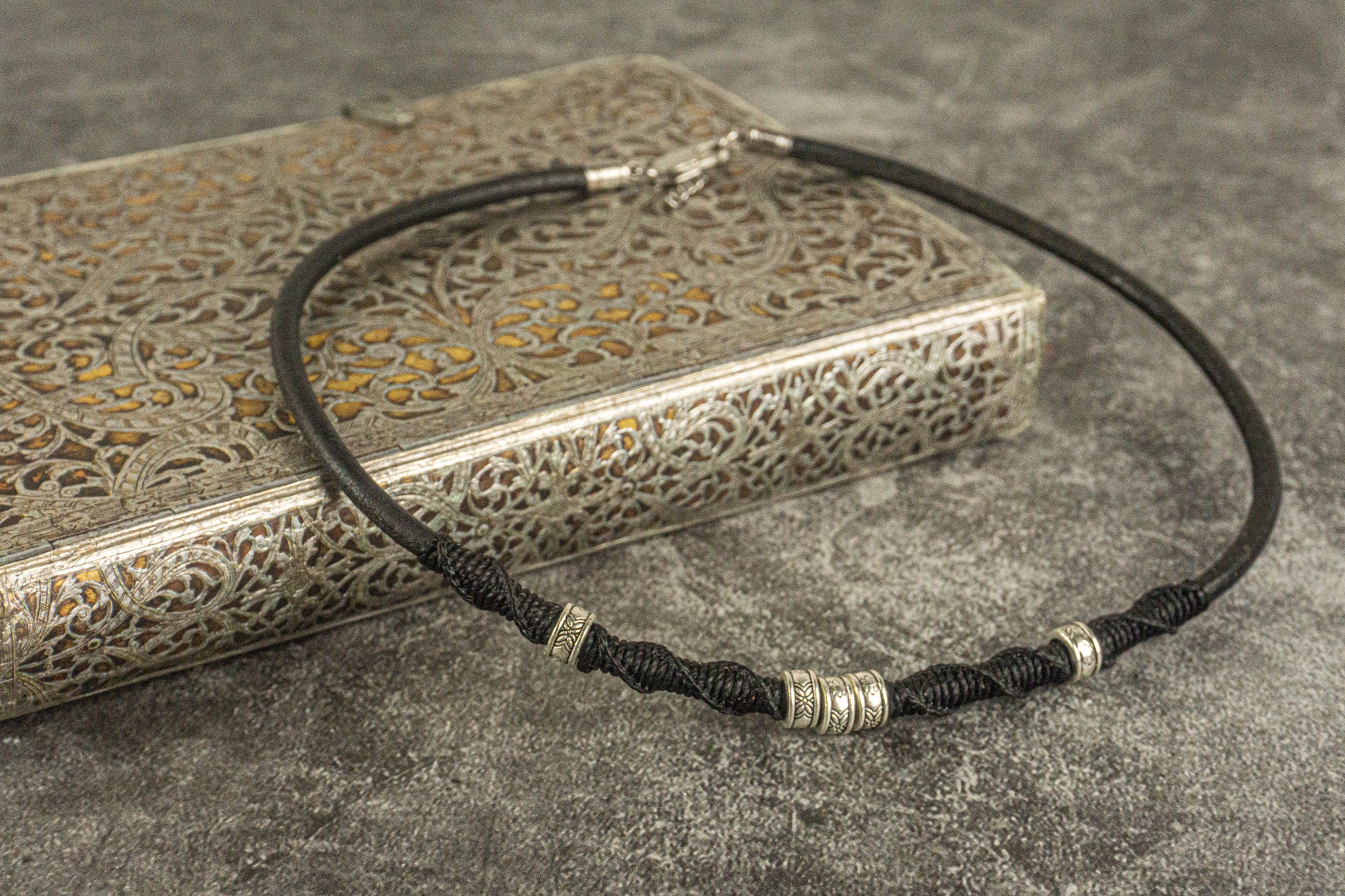 black minimalist choker necklace with stainless steel- wander jewelery