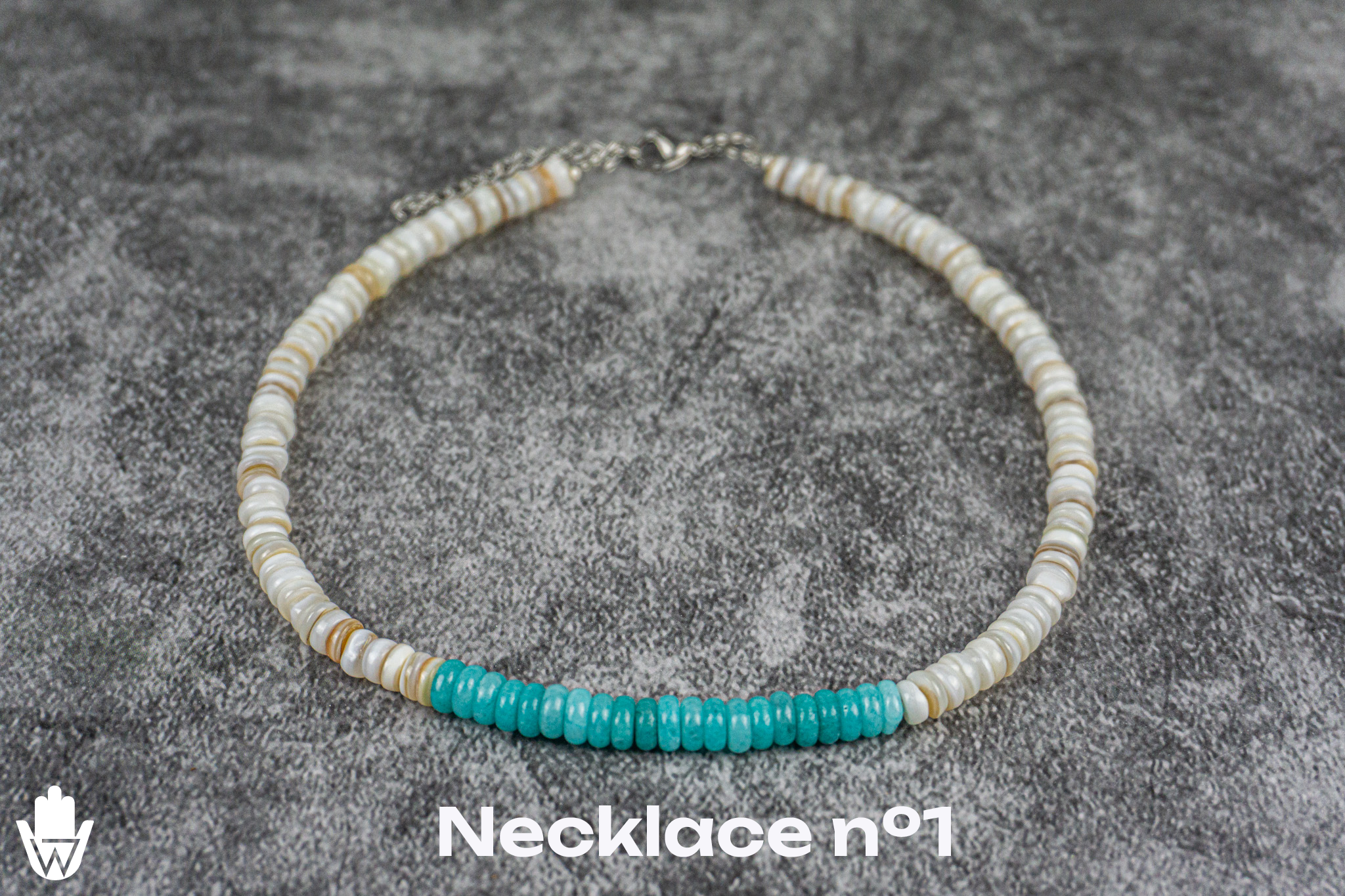 seashell and blue jade gemstone discs choker necklace- wander jewellery