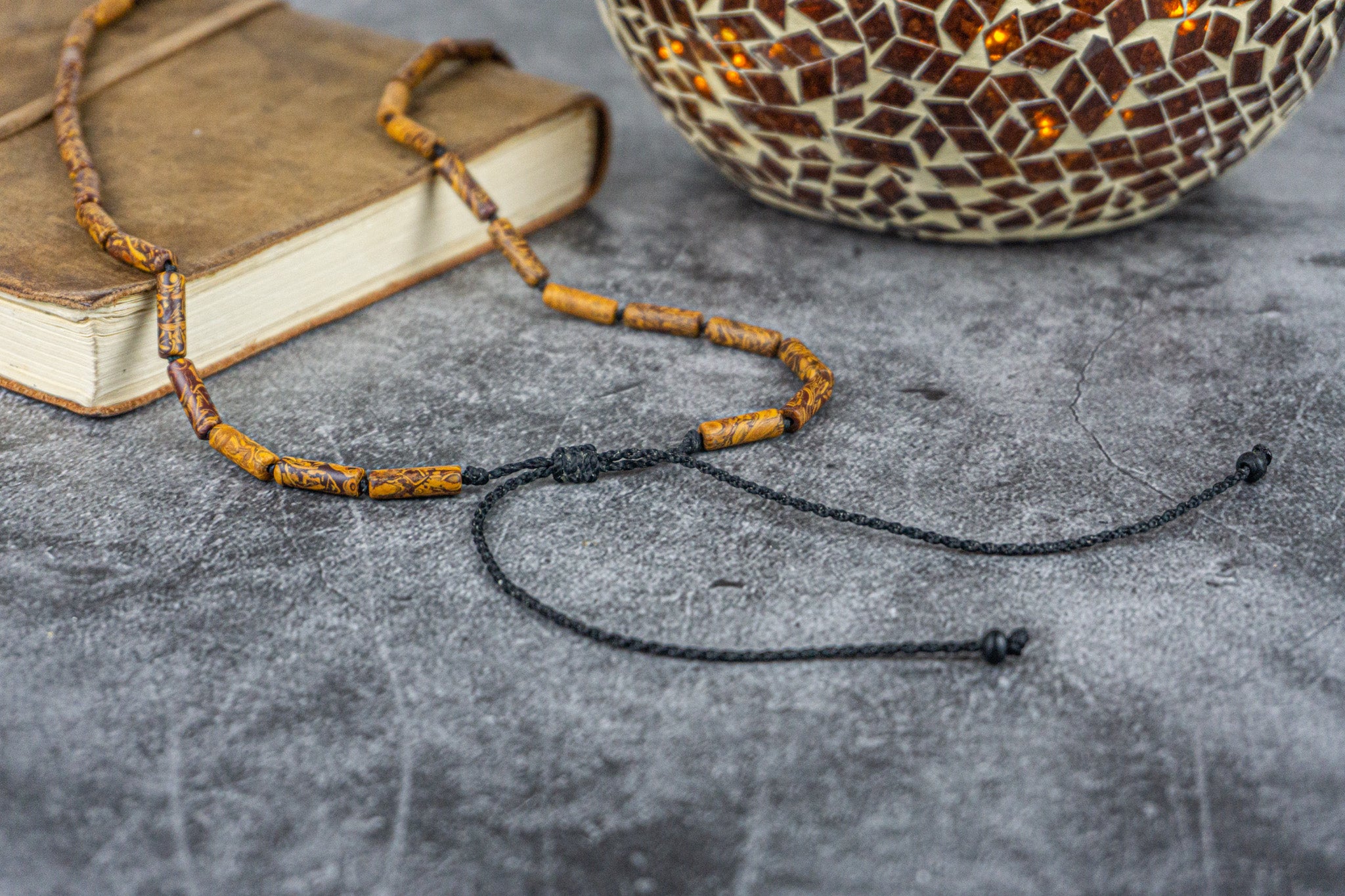 natural elephant skin jasper gemstone adjustable beaded necklace - wander jewellery