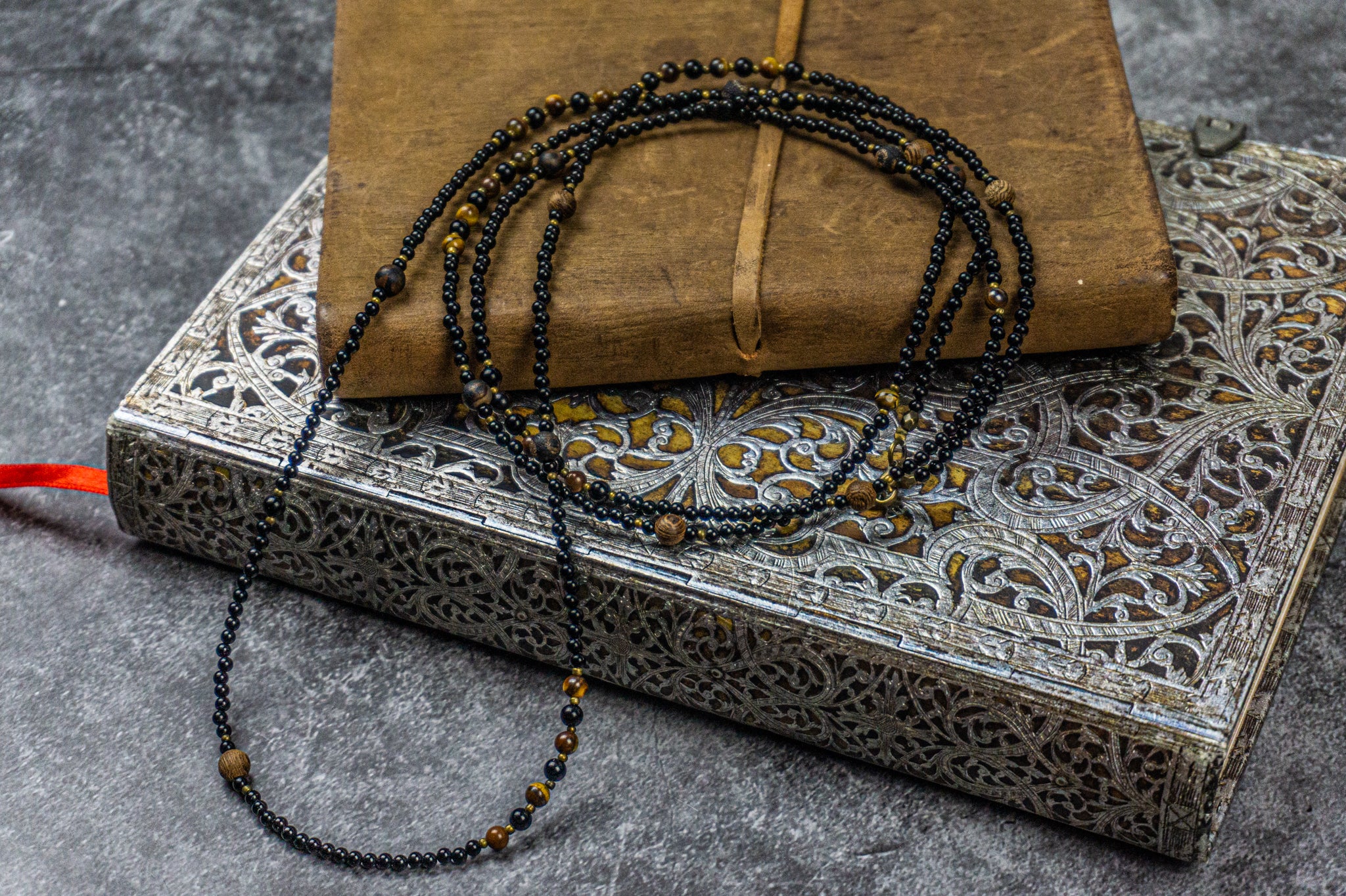 layered black onyx gemstone beaded necklace for men- wander jewellery
