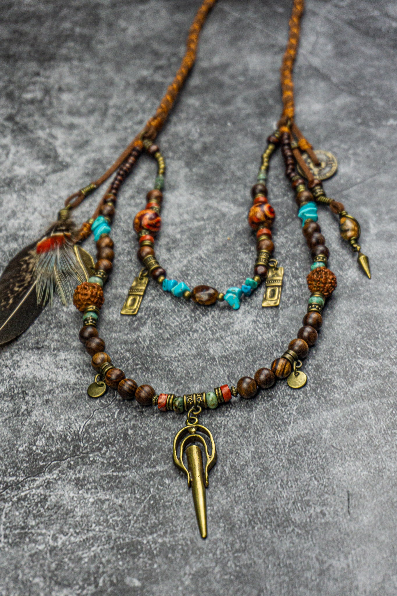 lomg multi strand charm and pendant boho hippie necklace- wander jewellry