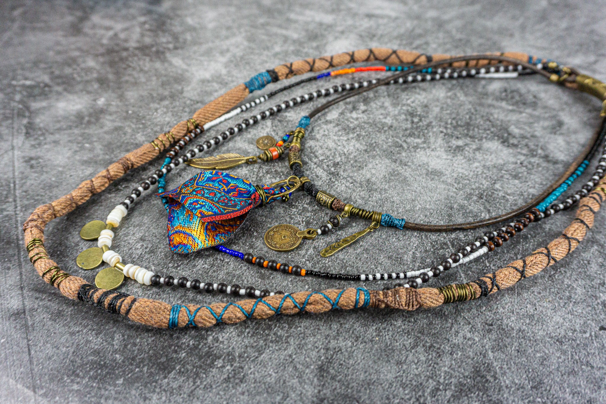 Layered multi stone necklace set with charms- wander jewellery