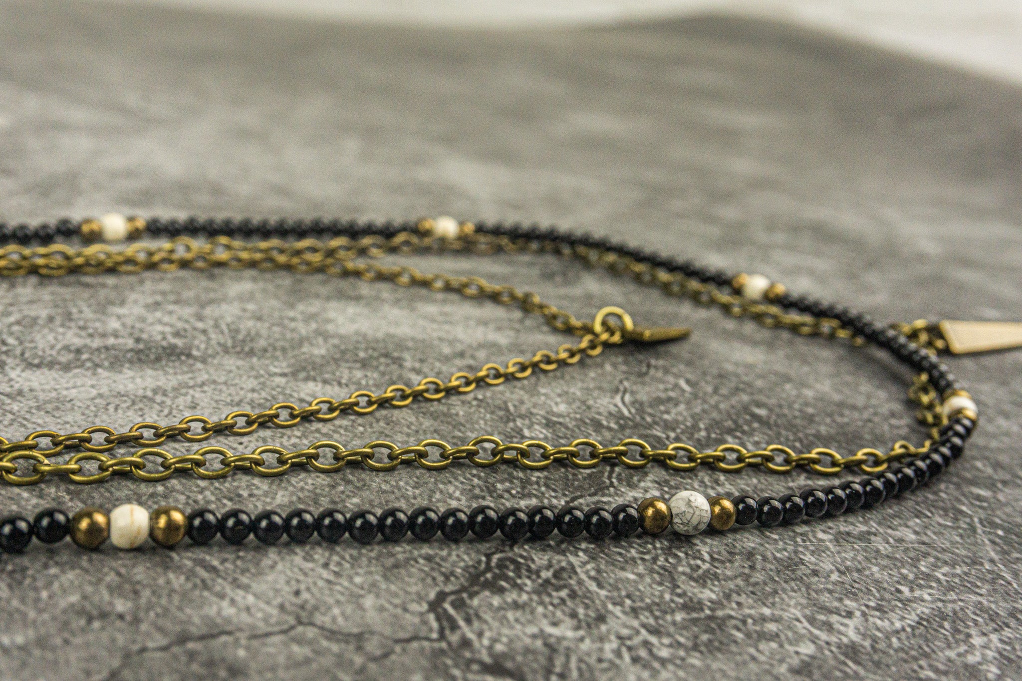 layered bronze chain necklace onyx layer and triangle pendant- wander jewellery