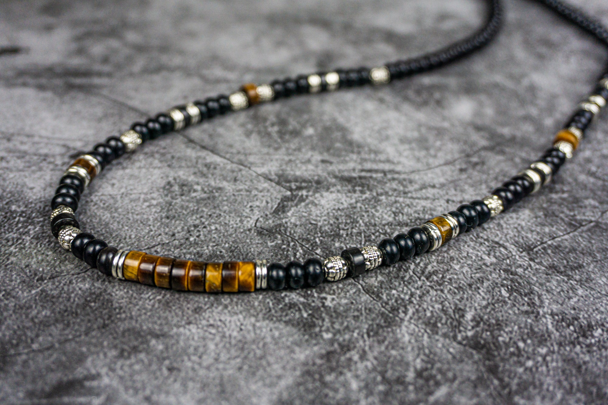 onyx and tiger eye gemstone beaded necklace- wnader jewellery