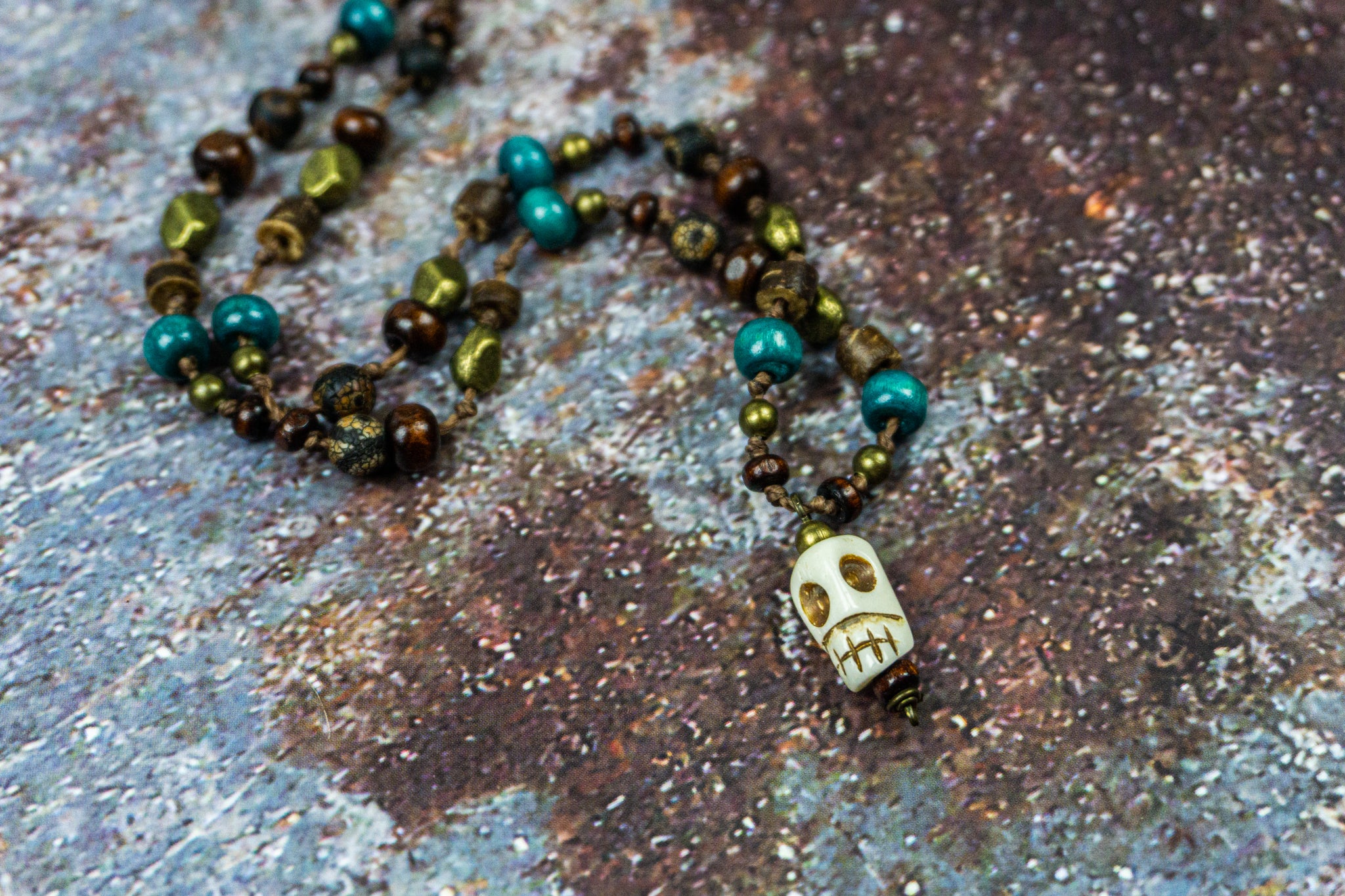 skull pendant multi beads necklace - wander jewellery