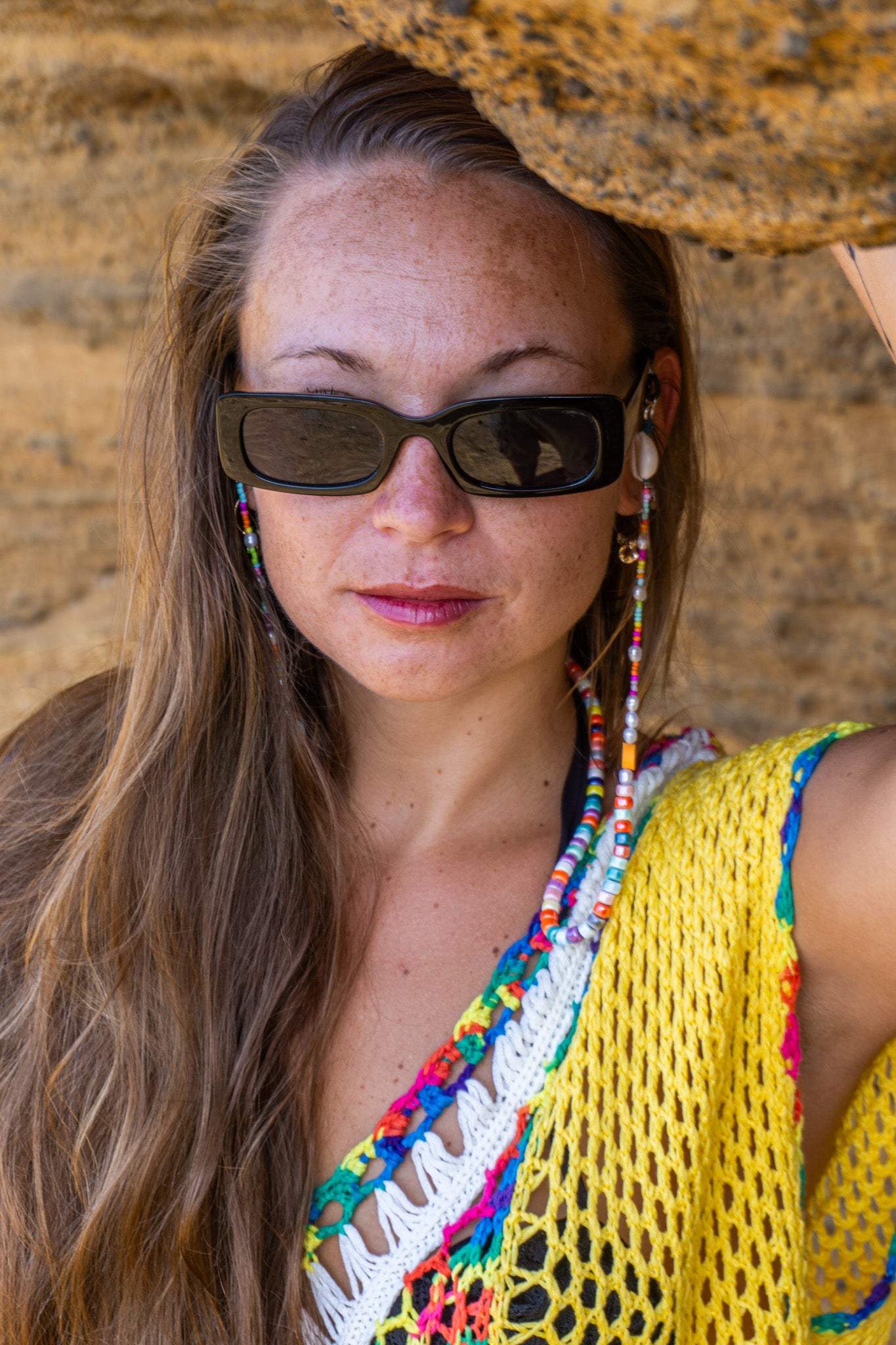 womens ceramic bead sunglasses chain featuring colorful porcelain, pearls, and cowrie shells for a beachy, vibrant look – Wander Jewellery