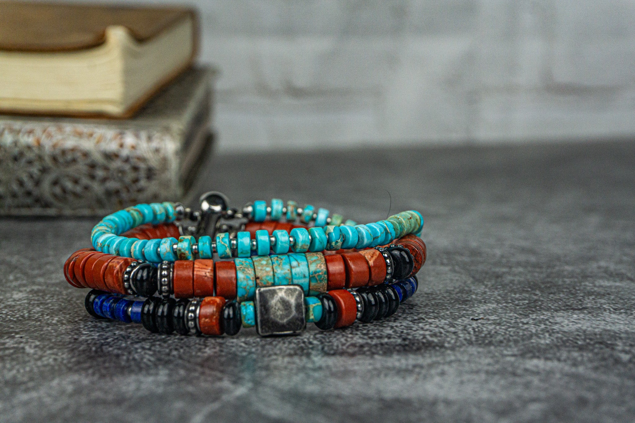 colorful gemstone three layers bracelet set- wander jewellery