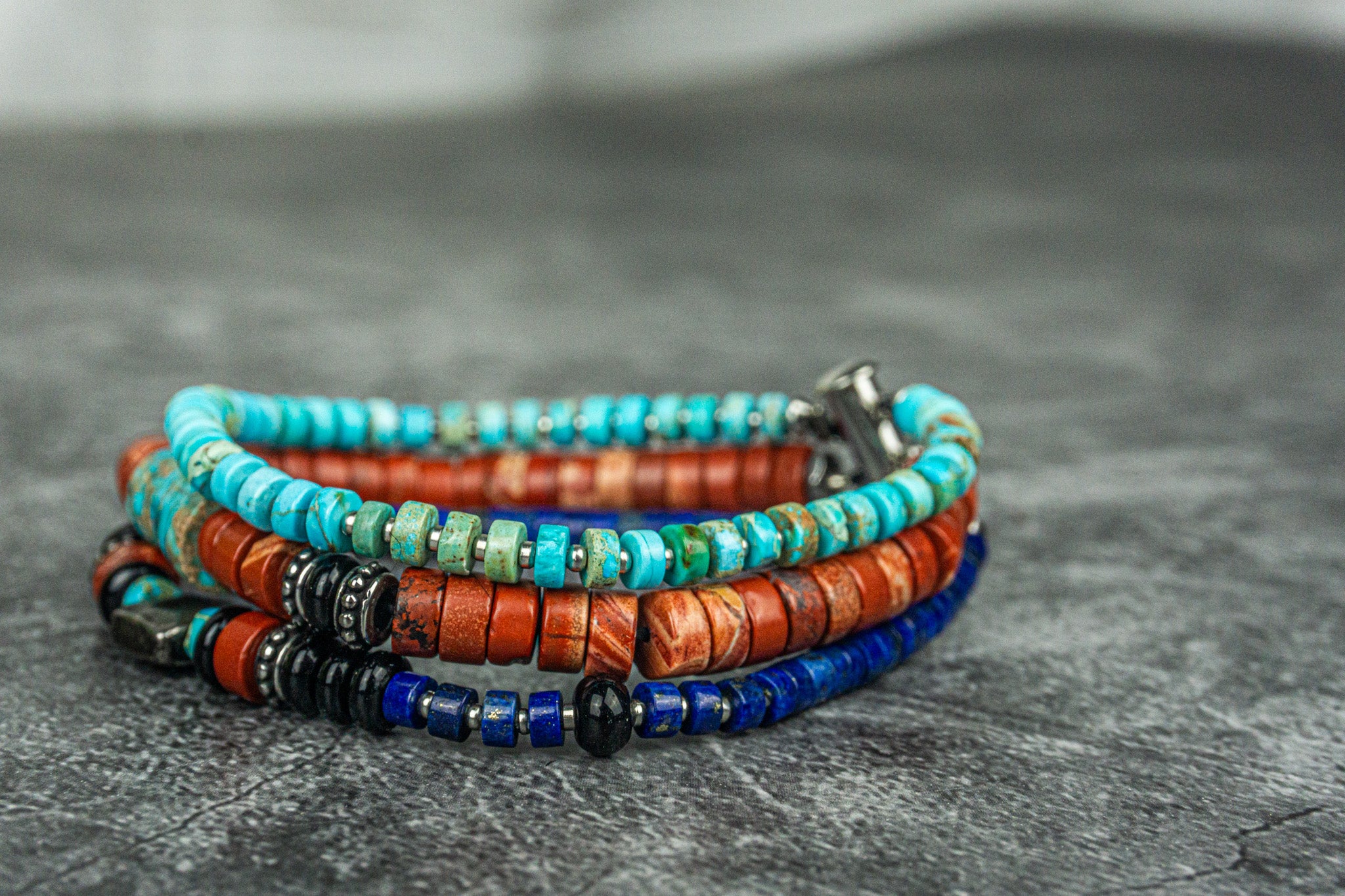 colorful gemstone 3 layer bracelet set- wander jewellery