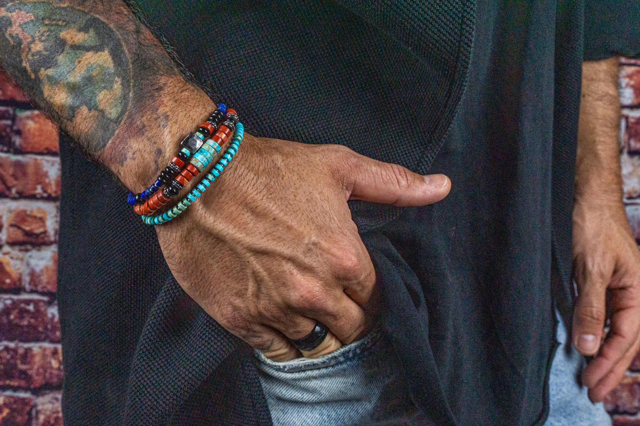 mens colorful gemstone three layers stacking bracelet set- wander jewellery