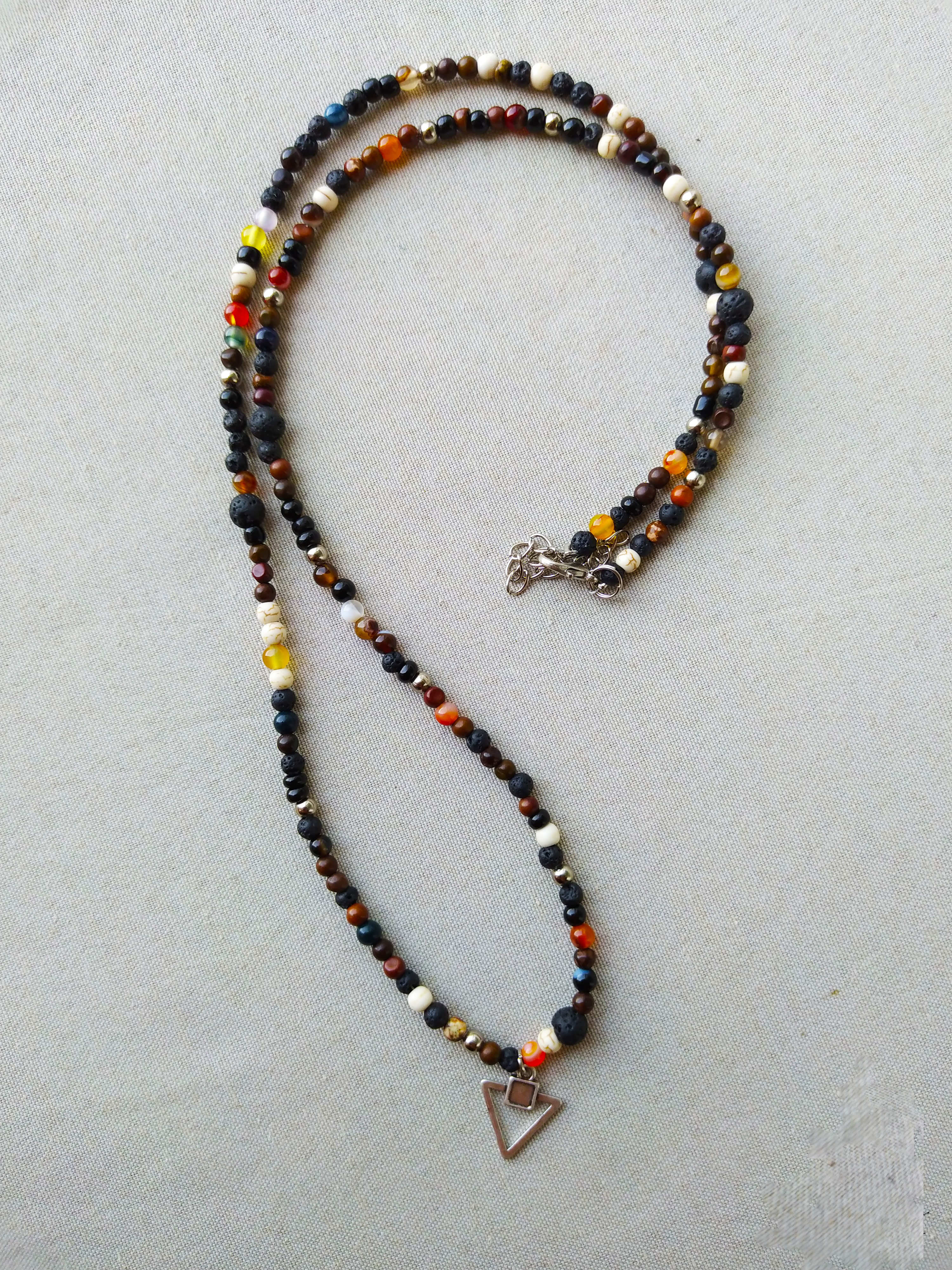 lava stone beaded necklace with a triangle small pendant- wander jewellery