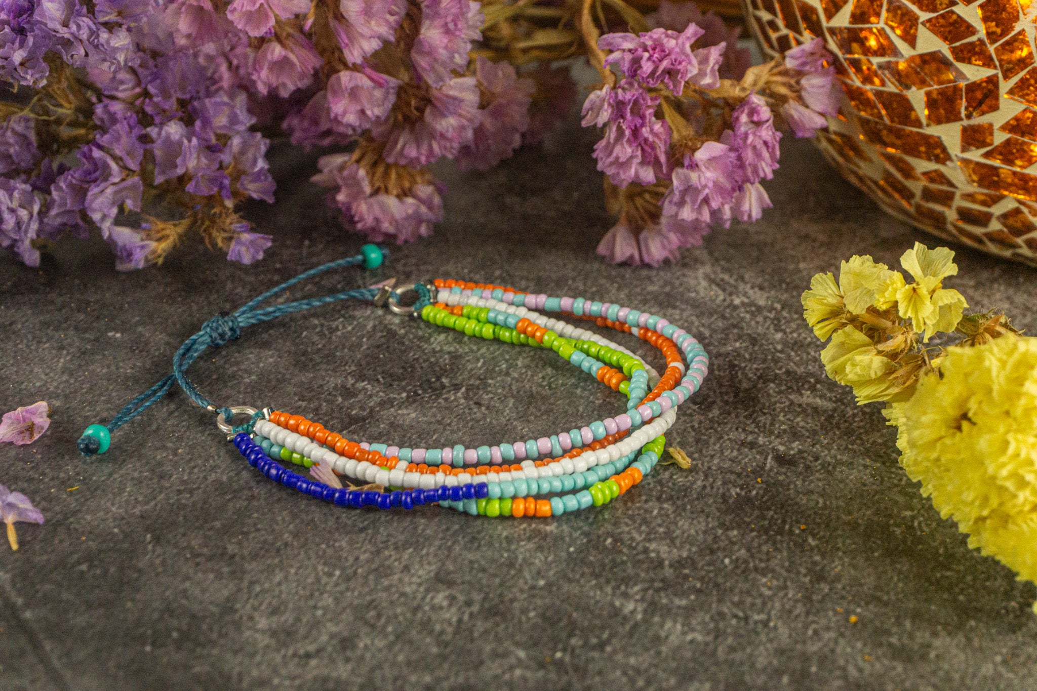 layering colorful beded adjustable bracelet- wander jewellery