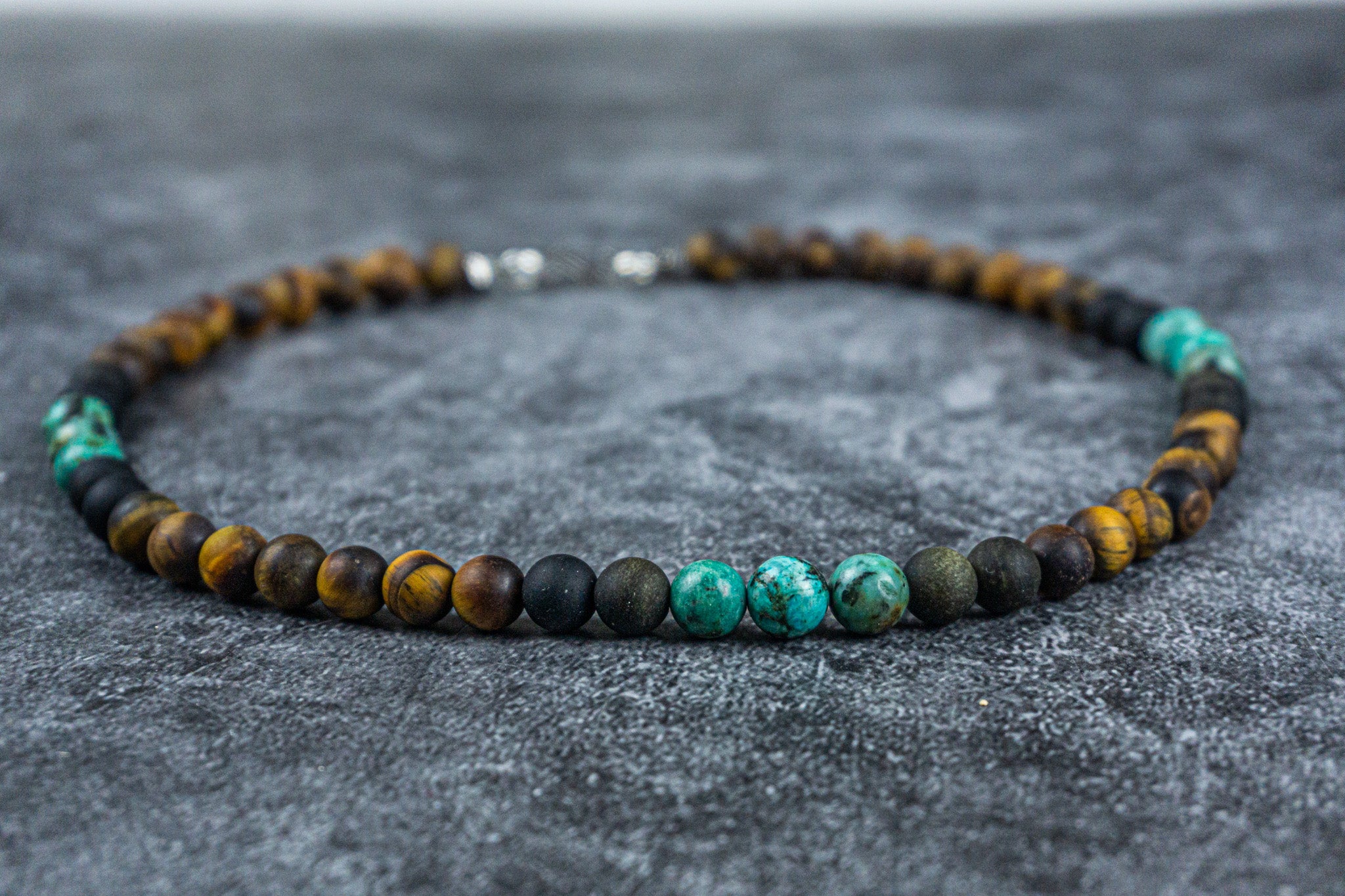 gemstone beaded choker made of tiger ete, golden obsidian and african turquoise jasper- wander jewellery