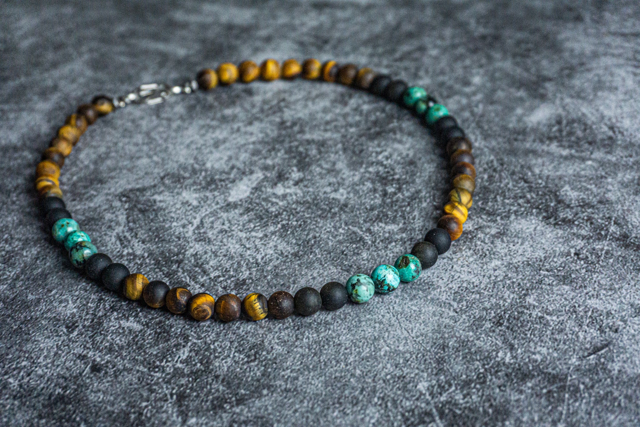 gemstone beaded choker necklace made of tiger ete, golden obsidian and african turquoise jasper- wander jewellery