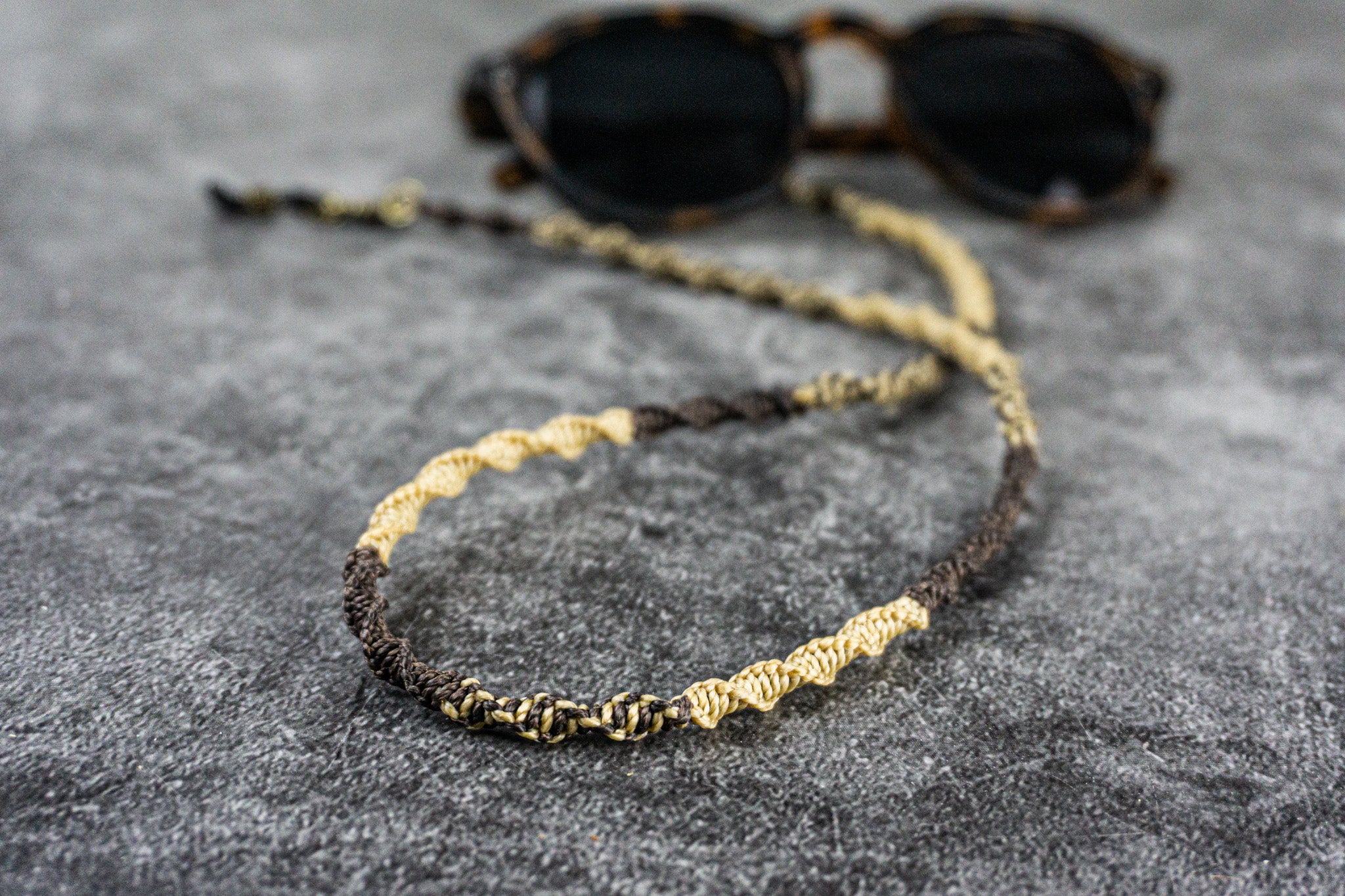 beige and brown macrame woven glasses chain holder-wander jewellery