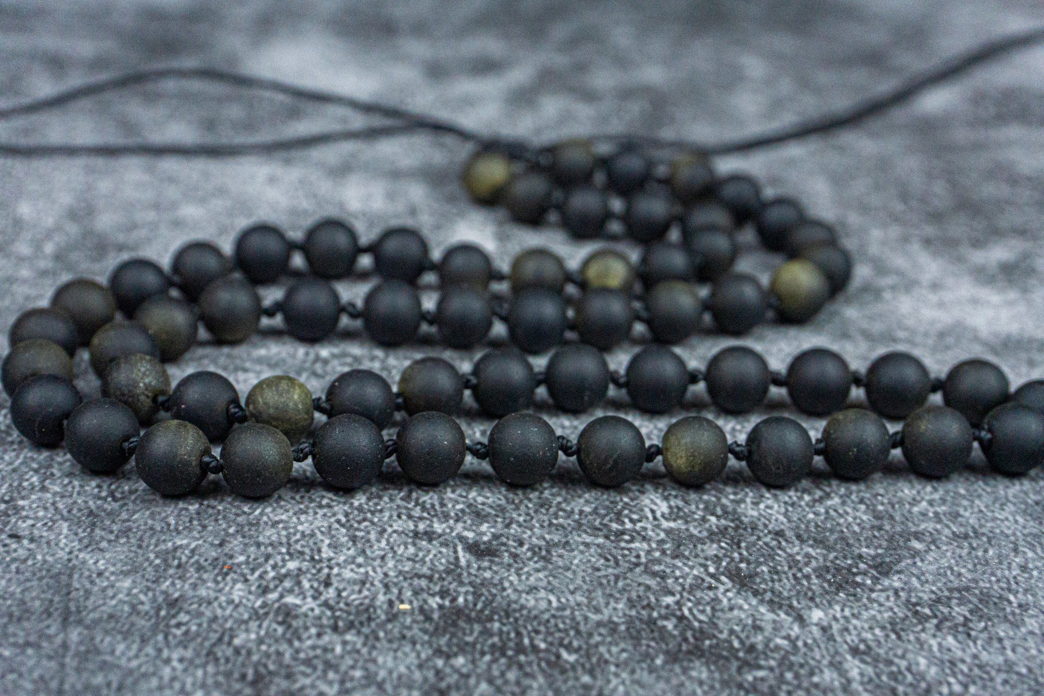 obsidian beaded necklace with a hexagon obsidian pendant- wander jewellery