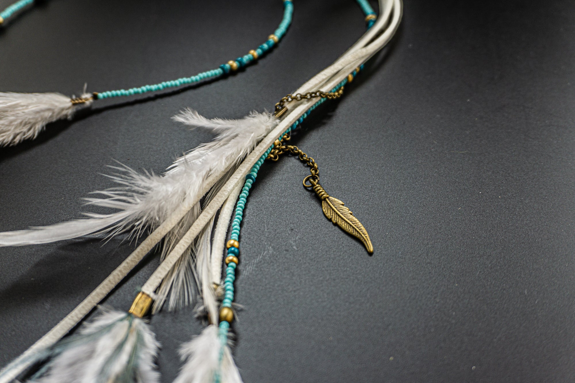 bohemian headband with natural feathers and charms- wander jewellery