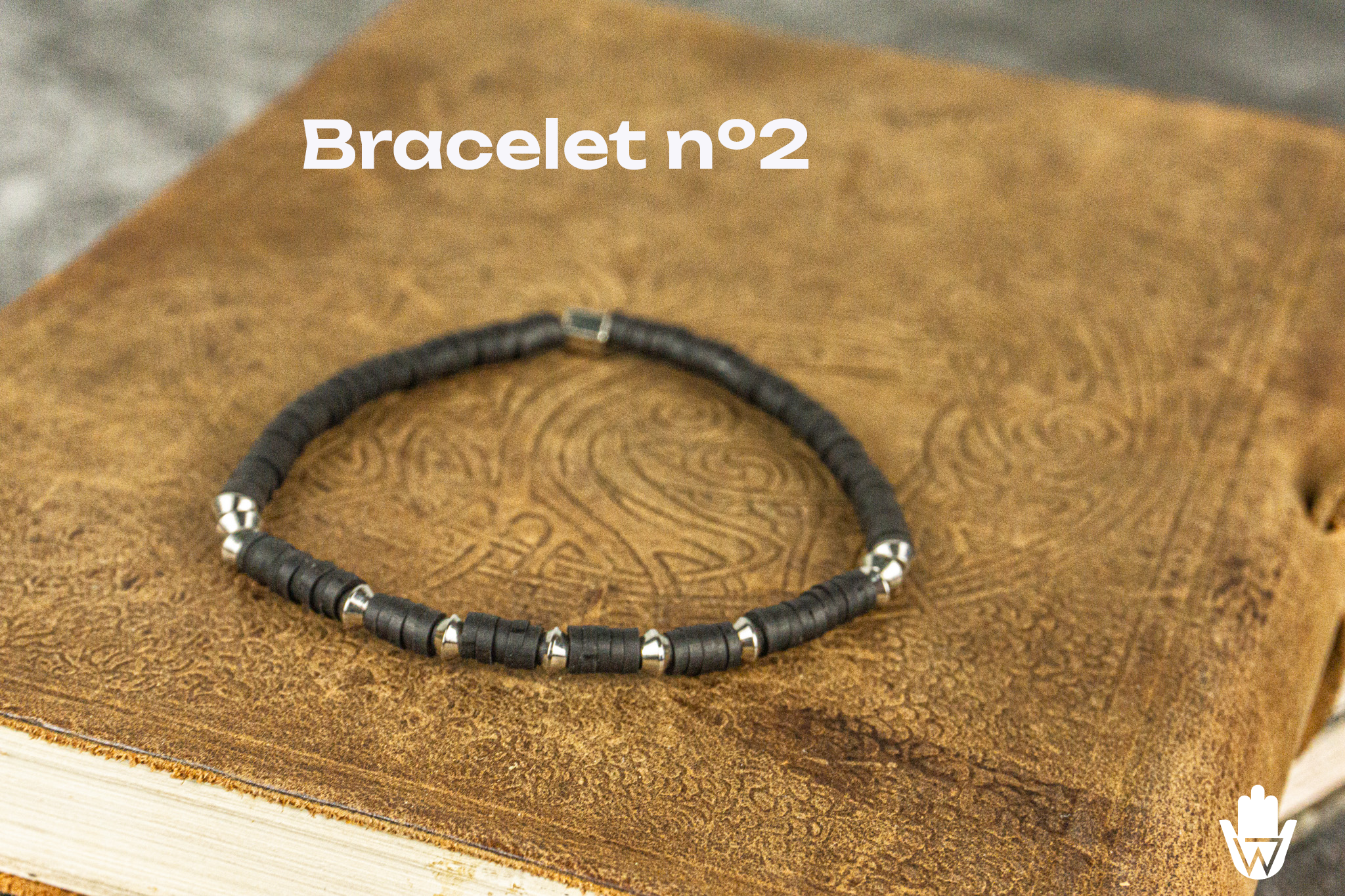 black vinyl heishi bead bracelet with stainless steel- wander jewellery