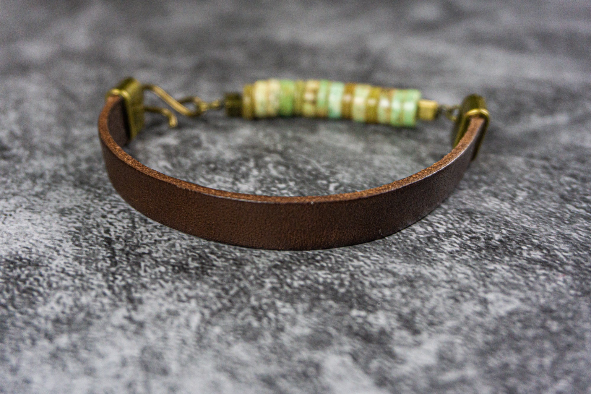 leather bracelet with green howlite beads- wander jewellery