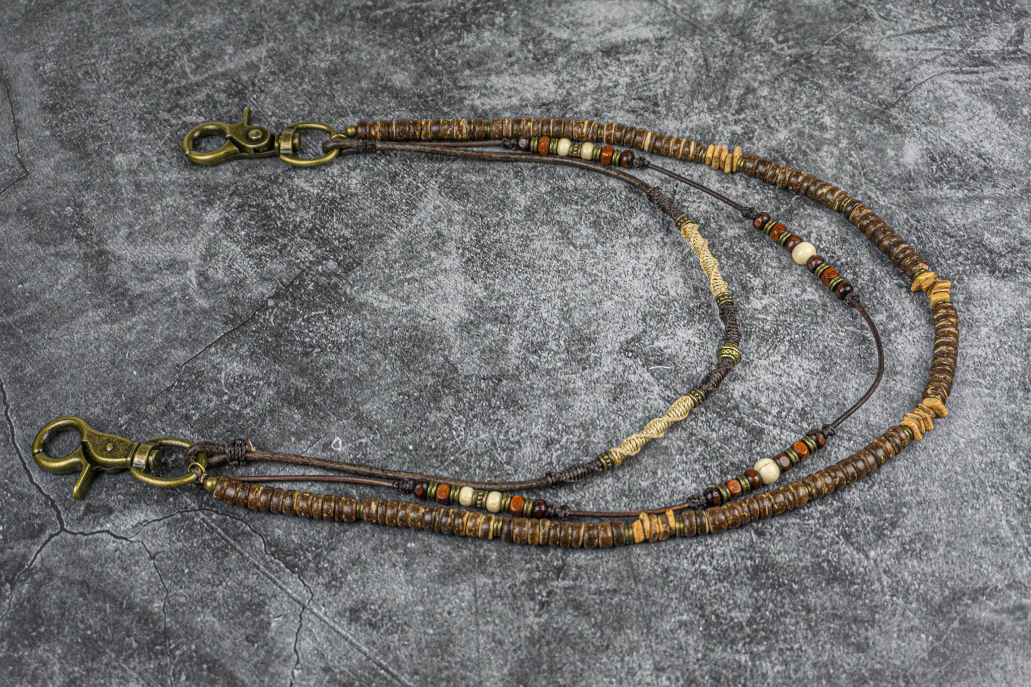 multi strand  macrame leather and wooden bead pants chain- wander jewellery