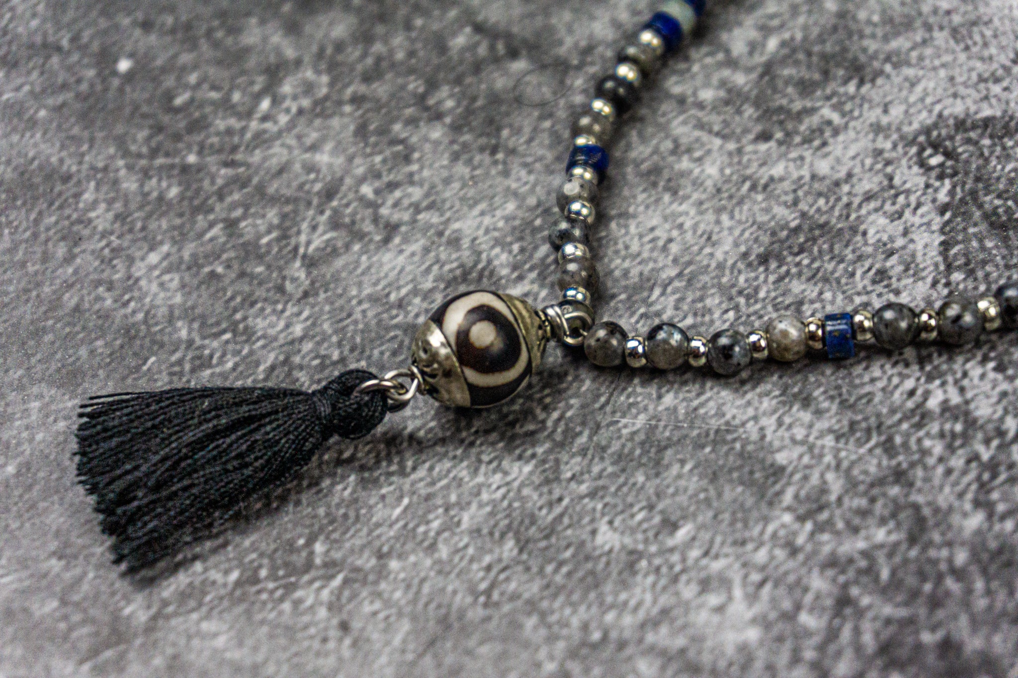 third eye agata gemstone bead pendant necklace with dangle tassel - wander jewellery