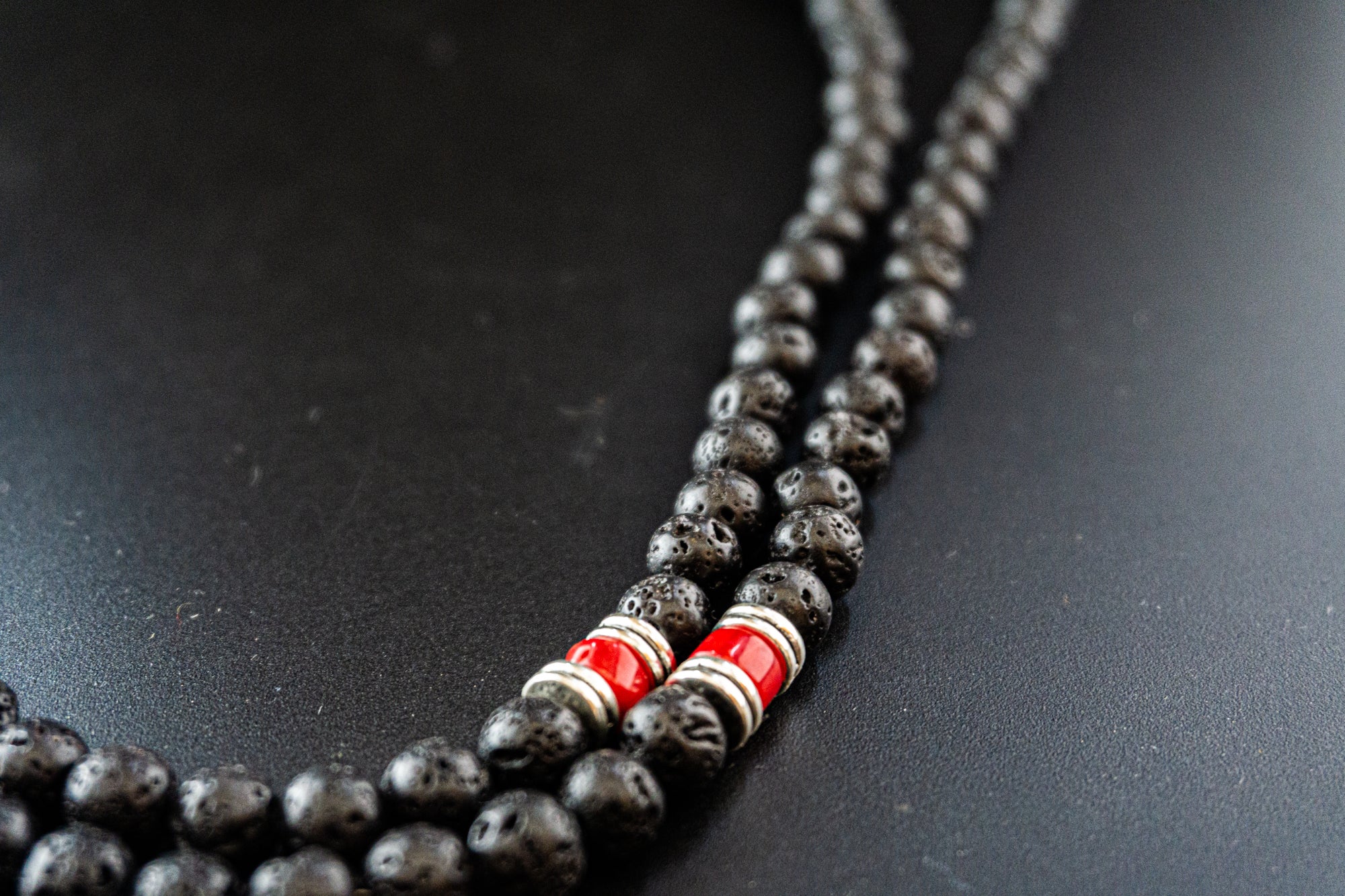 108 beads mala necklace made of lava stone and agate- wander jewellery