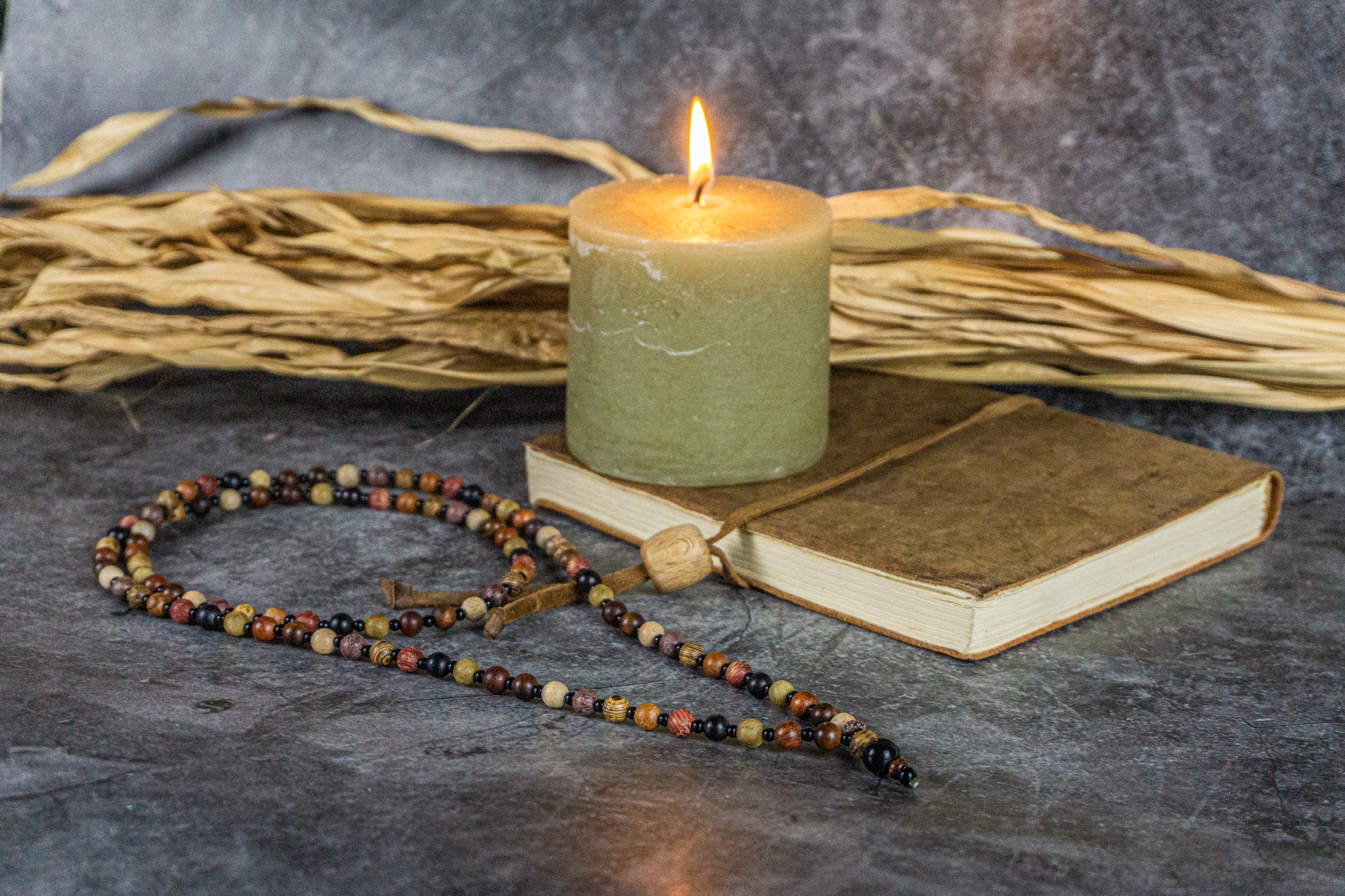 long colorful wooden beaded necklace with black onyx pendant- wander jewellery