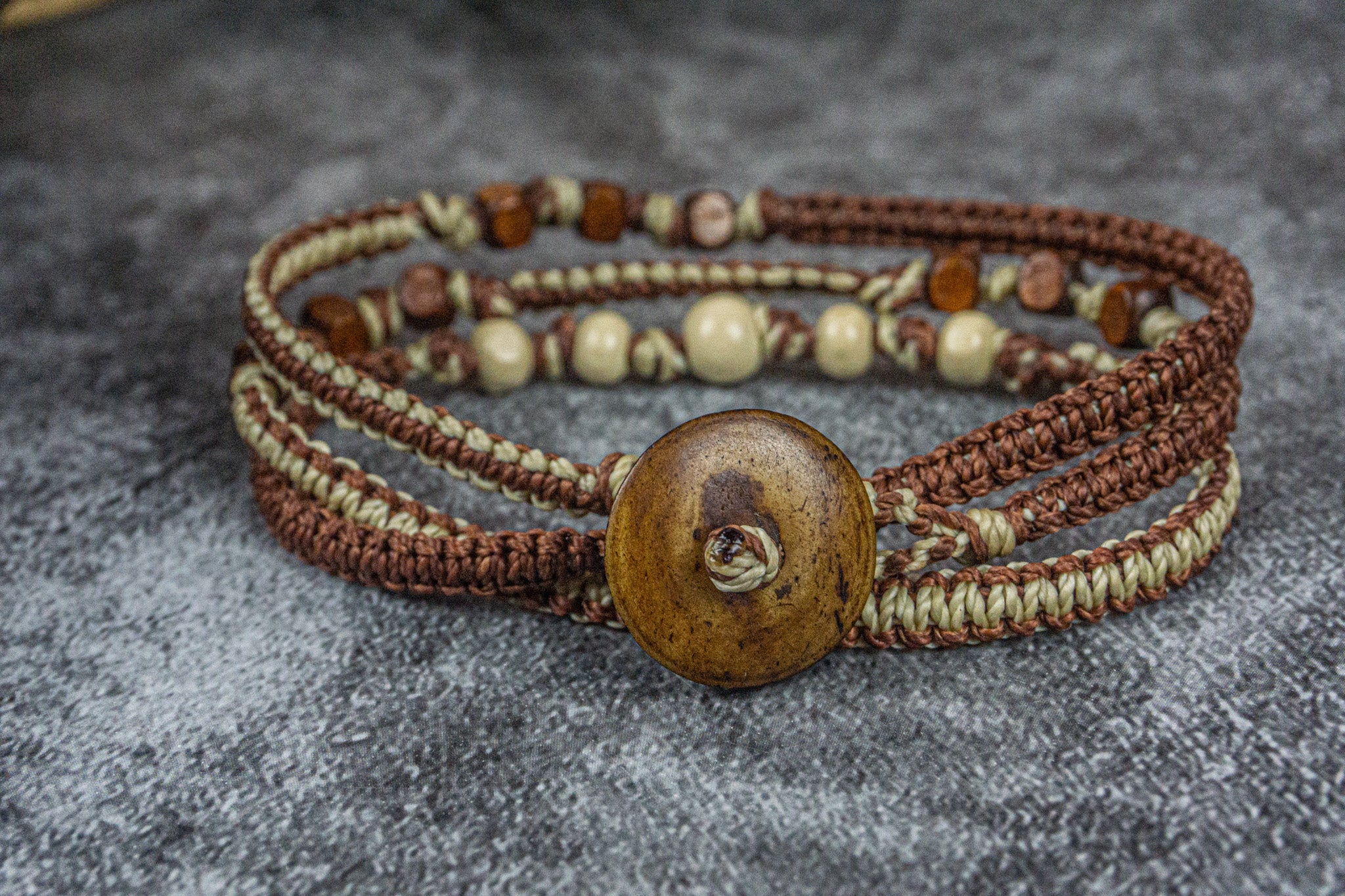 macrame wrap bracelet with wooden beads- wander jewellery