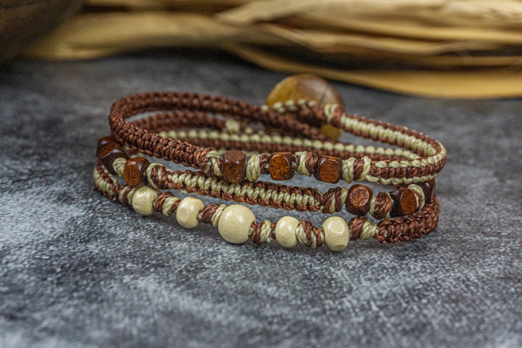 wrap bracelet with wooden beads- wander jewellery