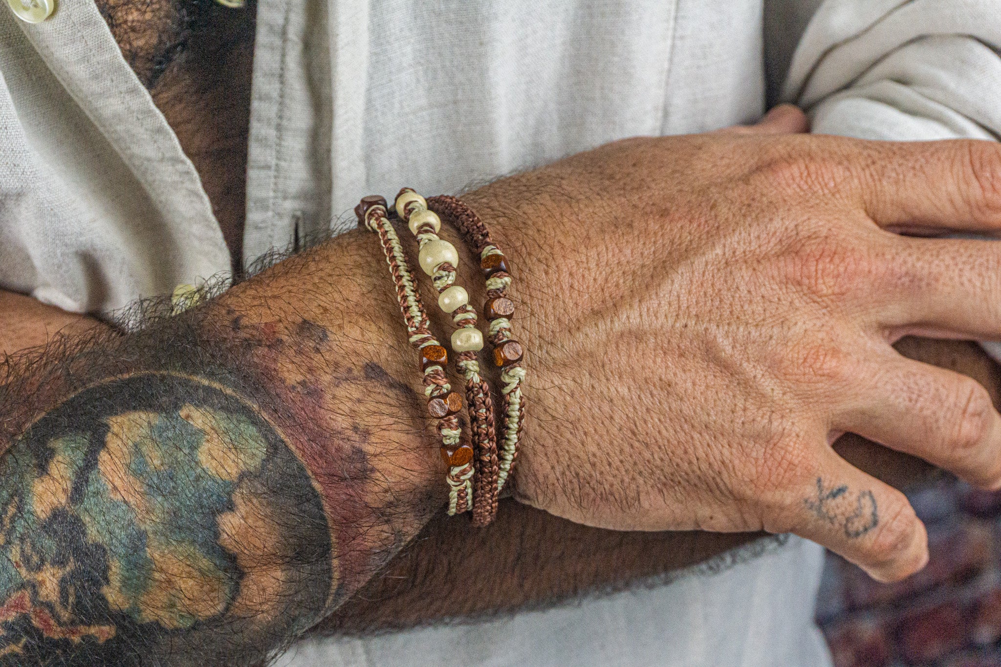 mens macrame wrap bracelet with wooden beads- wander jewellery