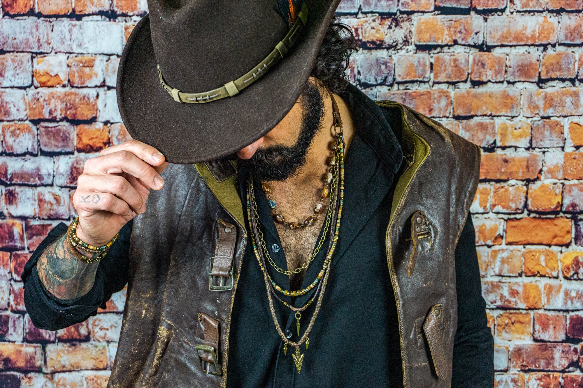 mens multi layered statement boho necklace with pendant- wander jewellery