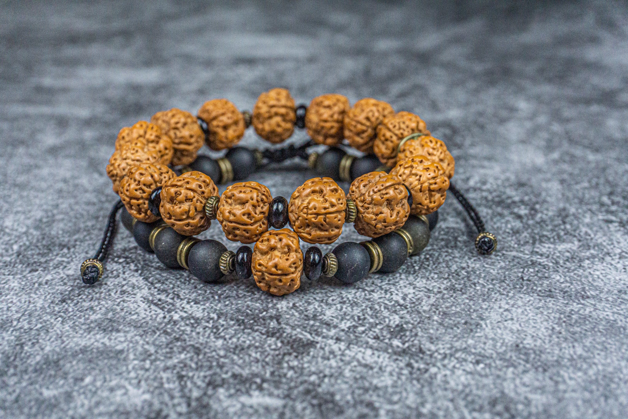 bracelet set made of one rudraksha seeds bracelet and one black golden obsidian bracelet- wander jewellery