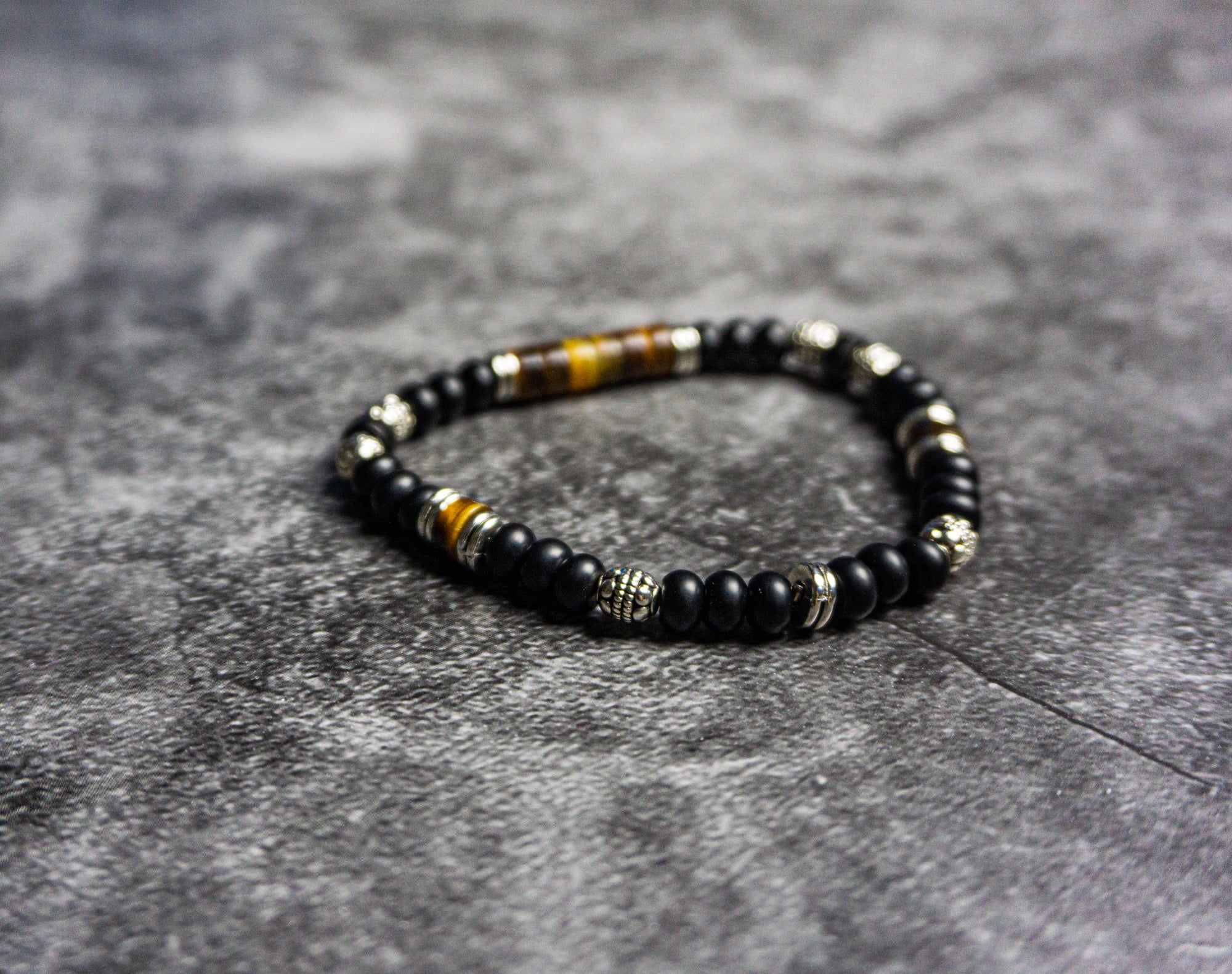 black onyx and tiger eye bracelet- wander jewellery