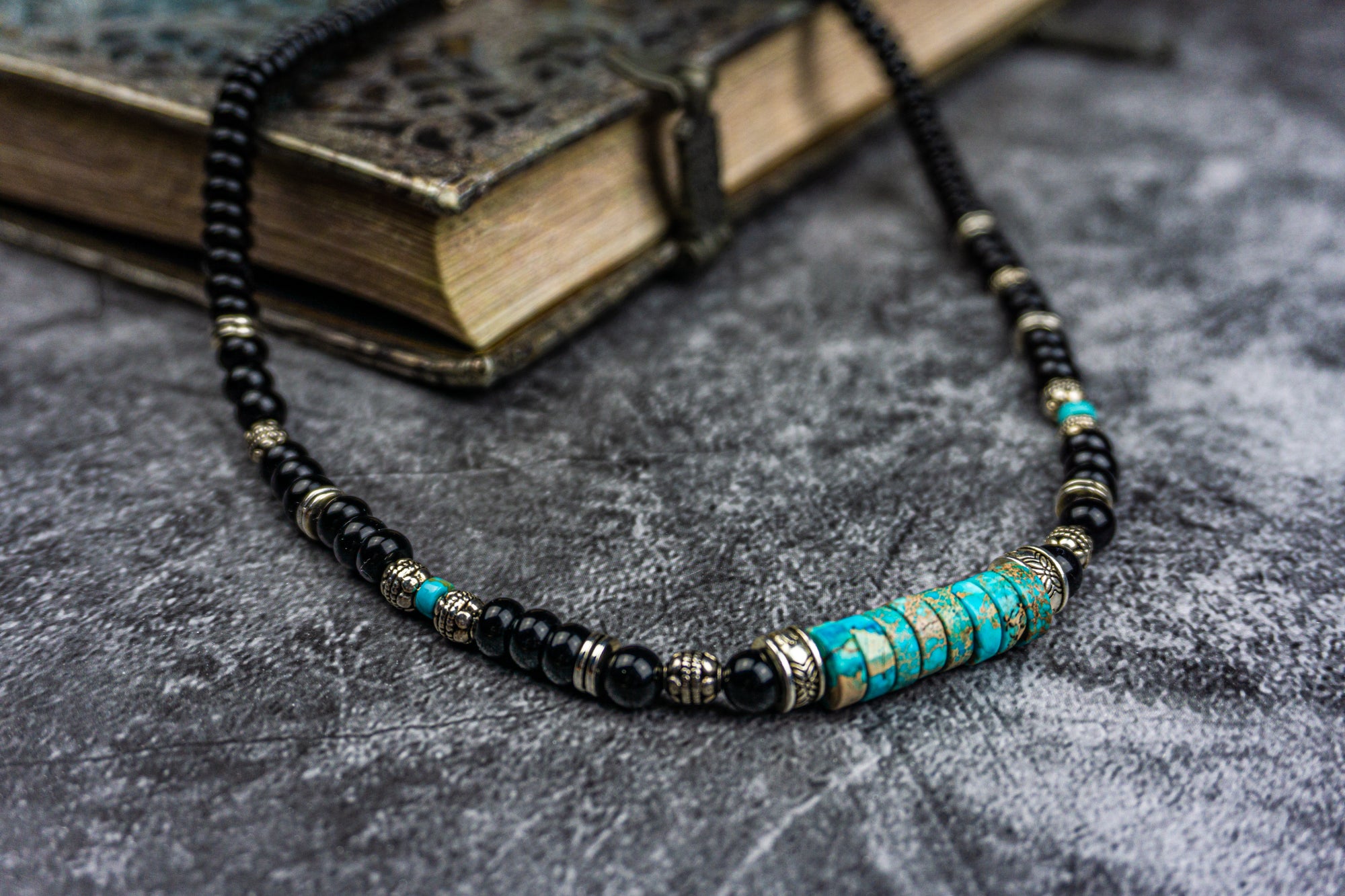 onyx and imperial jasper turquoise choker necklace- wander jewellery
