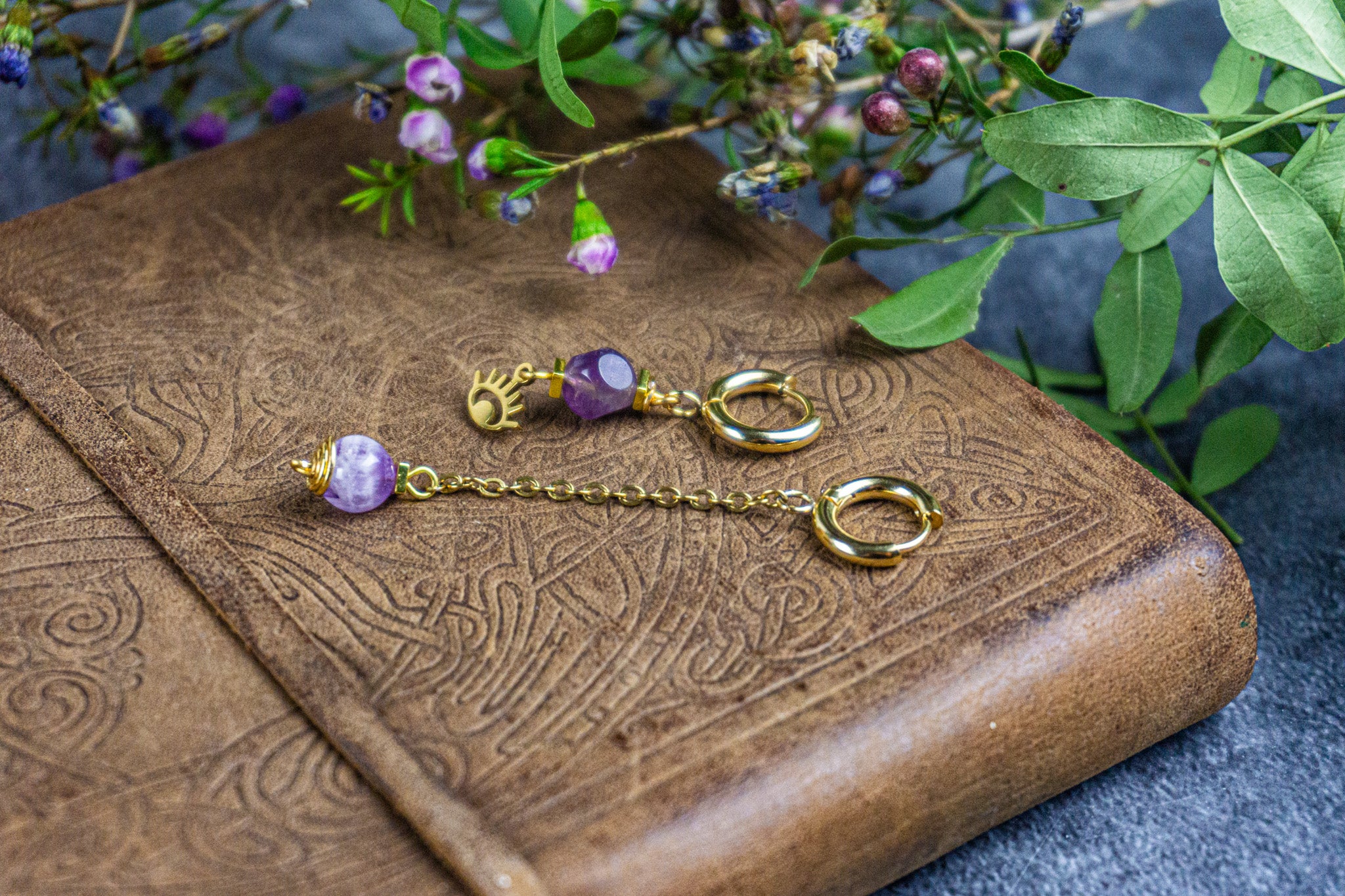 gemstone golden chain asymmethric dangle earrings- wander jewellery