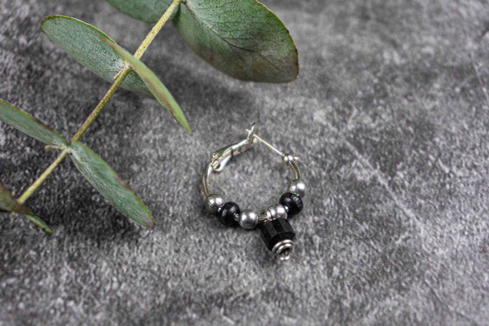 silver wooden beaded earring with golden obsidian dangle gemstone- wander jewellery