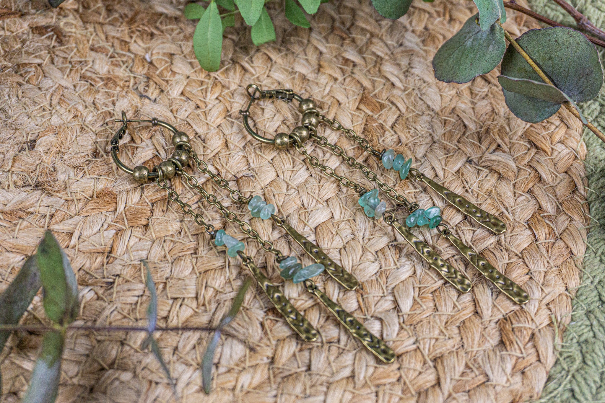 long chain dangle earring with amazonite gemstone- wanderjewellery