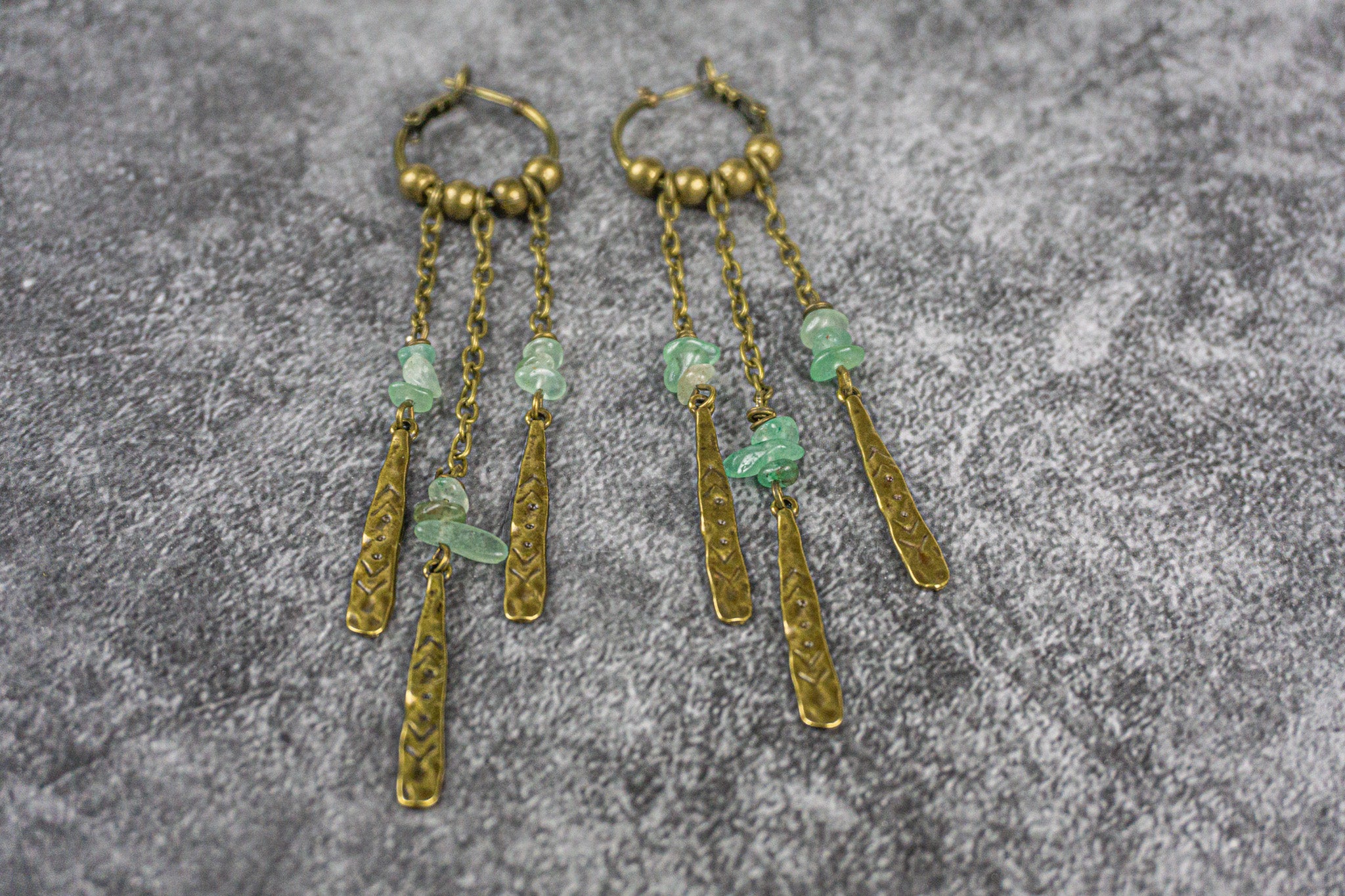 long chain dangle earring with amazonite chips beads gemstone- wanderjewellery