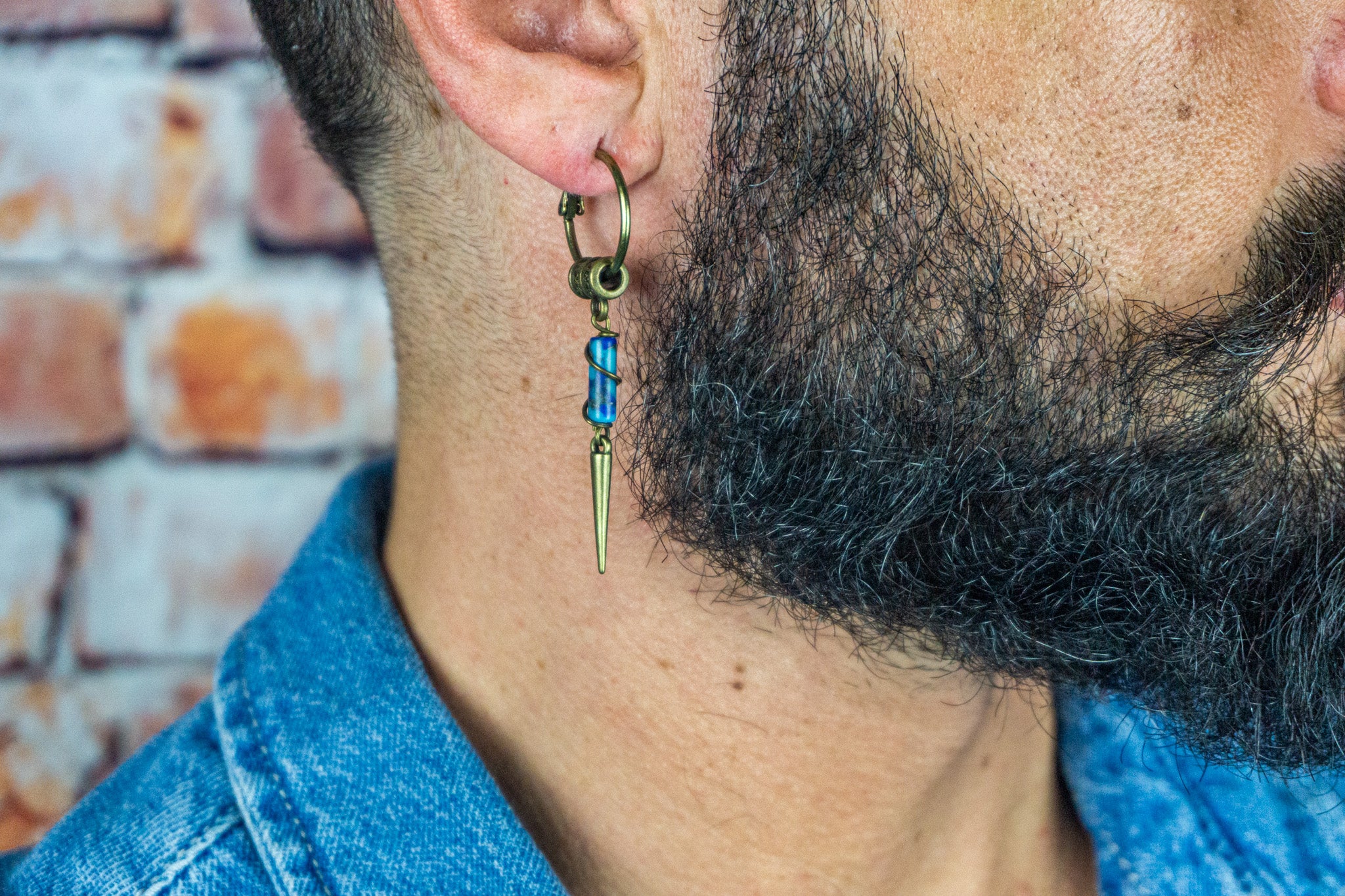 mens lapis lazuli gemstone drop spike earring. wander jewellery