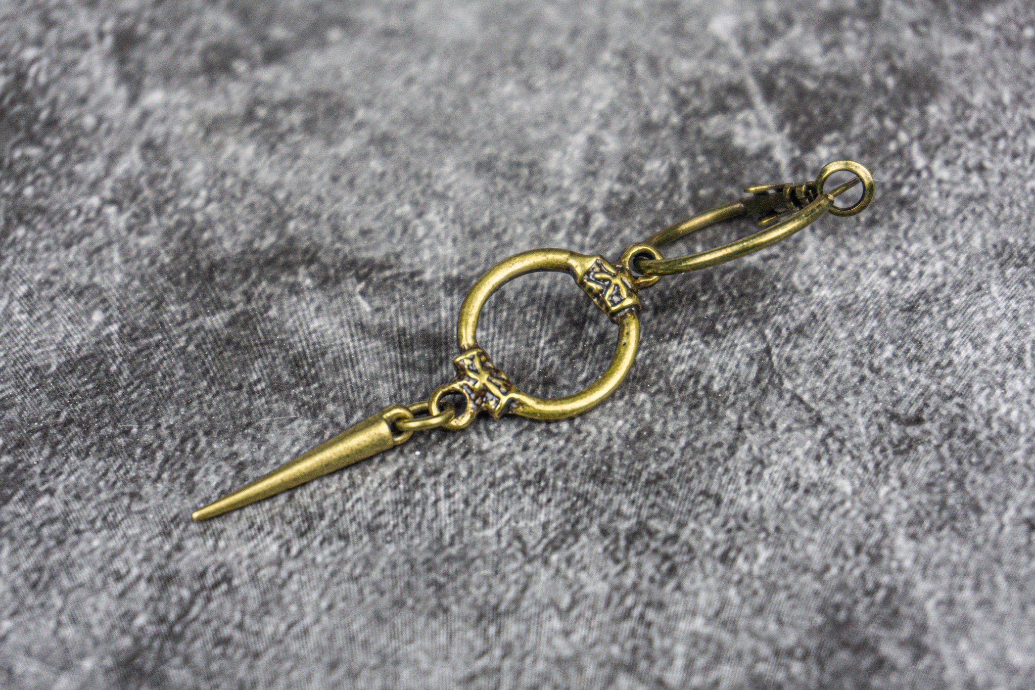 antique bronze hoop earring with long dangle spike- wander jewellery