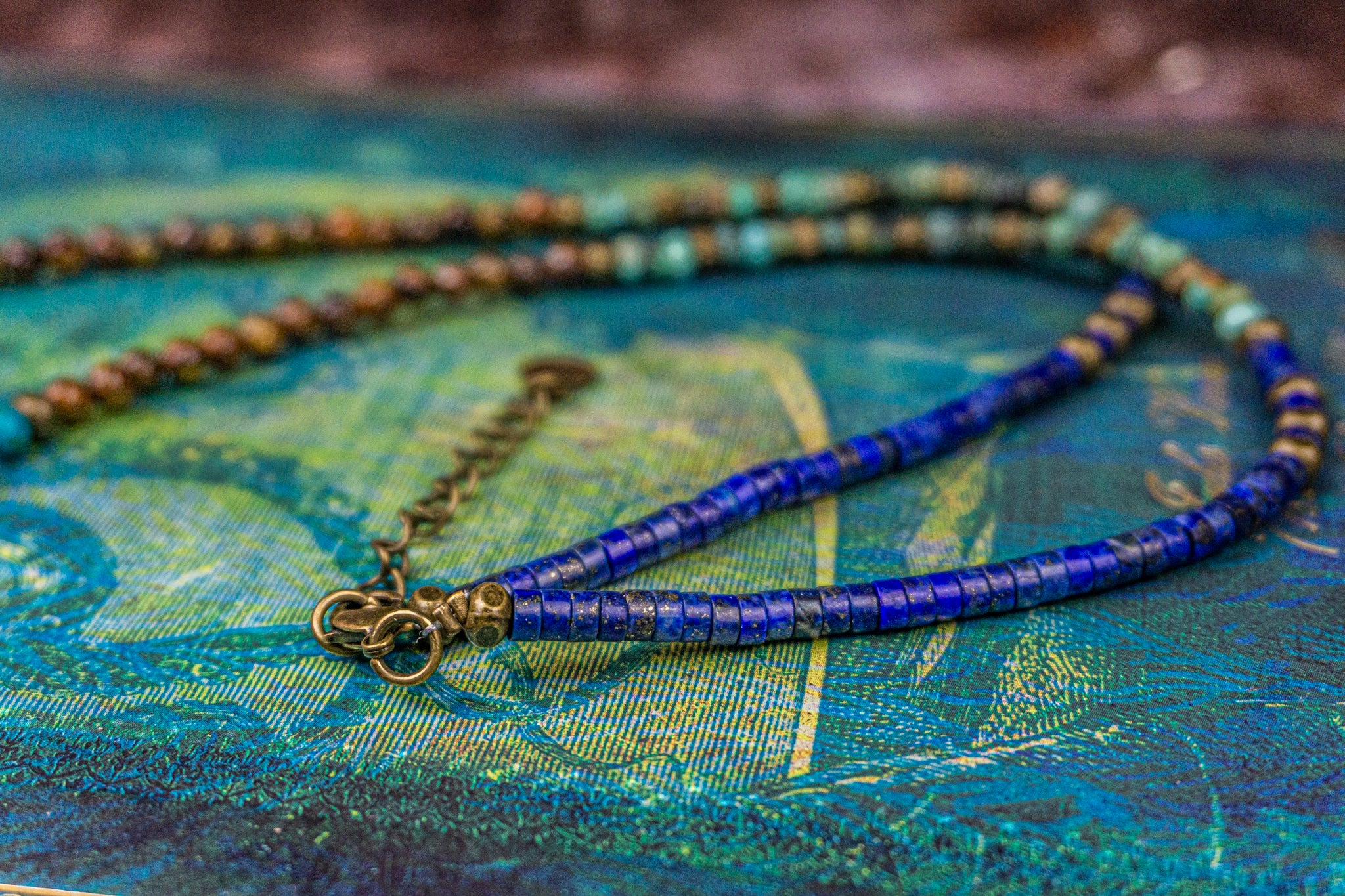 Peacock Inspired Colorful lapis lazuli Gemstone Necklace wander jewellery
