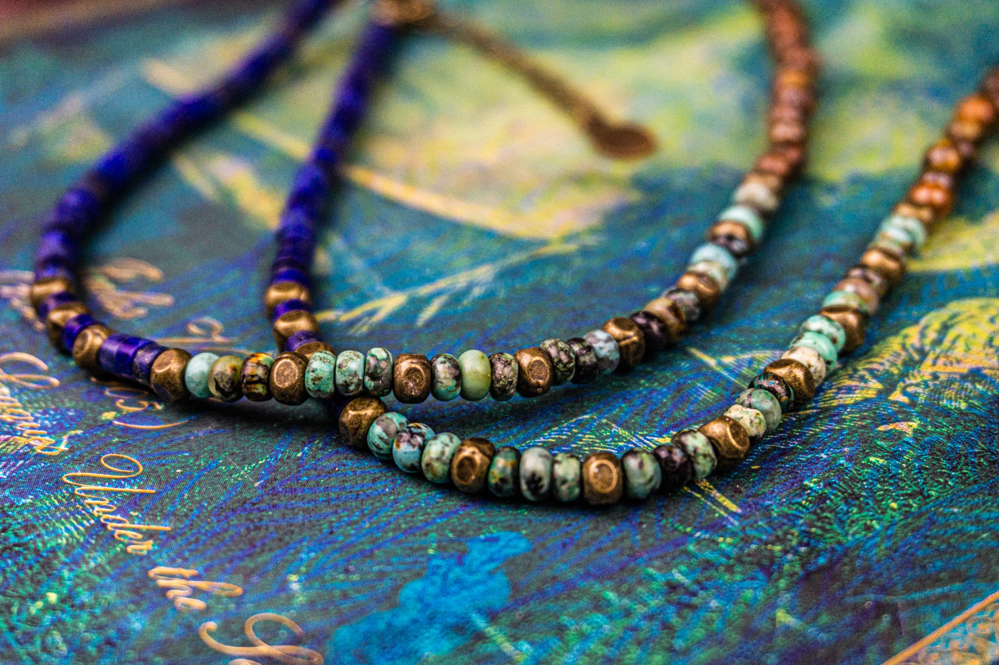 Peacock Inspired Colorful jade jasper and tiger eye Gemstone Necklace  wander jewellery