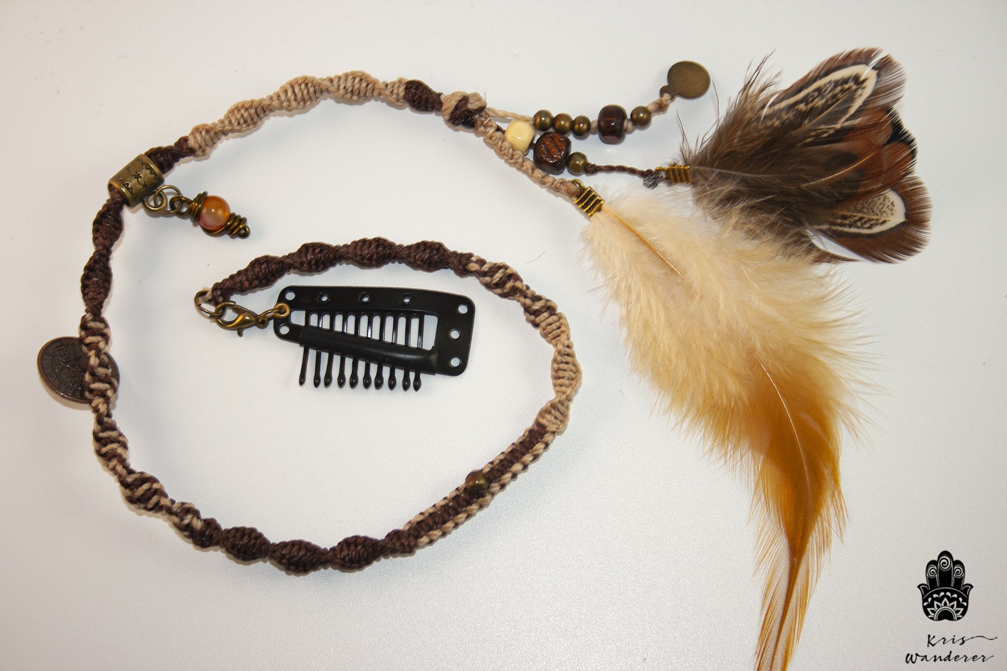 mens pirate hair wrap extencion with feathers- wander jewellery