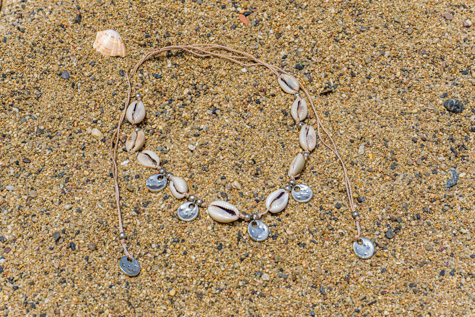 cowrie shell choker neclace with silver charm- wander jewellery