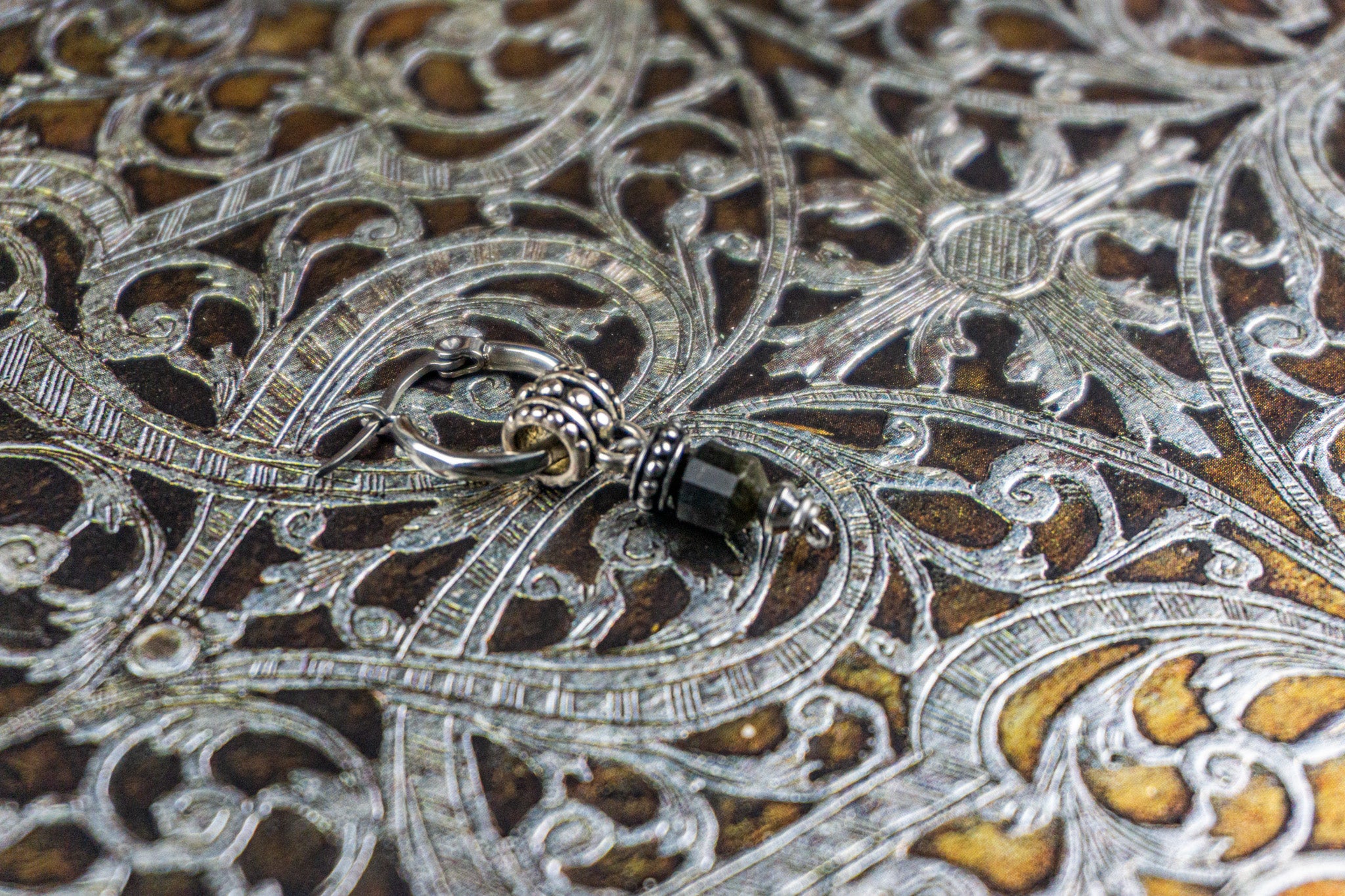 silver hoop dangle earring with faceted golden obsidian gemstone- wander jewellery