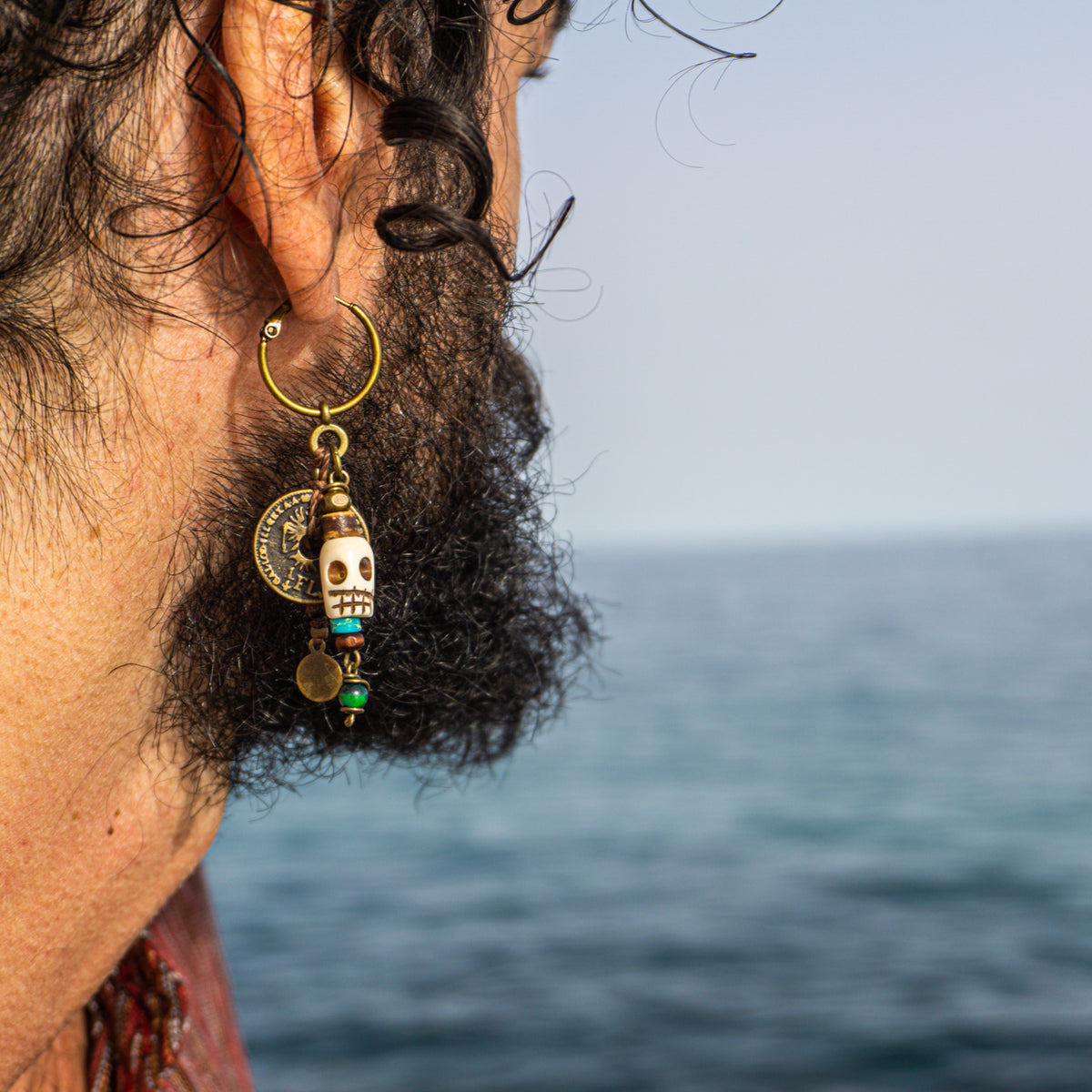 Hoop Pirate Skull Charm Dangle Earring - Main Image