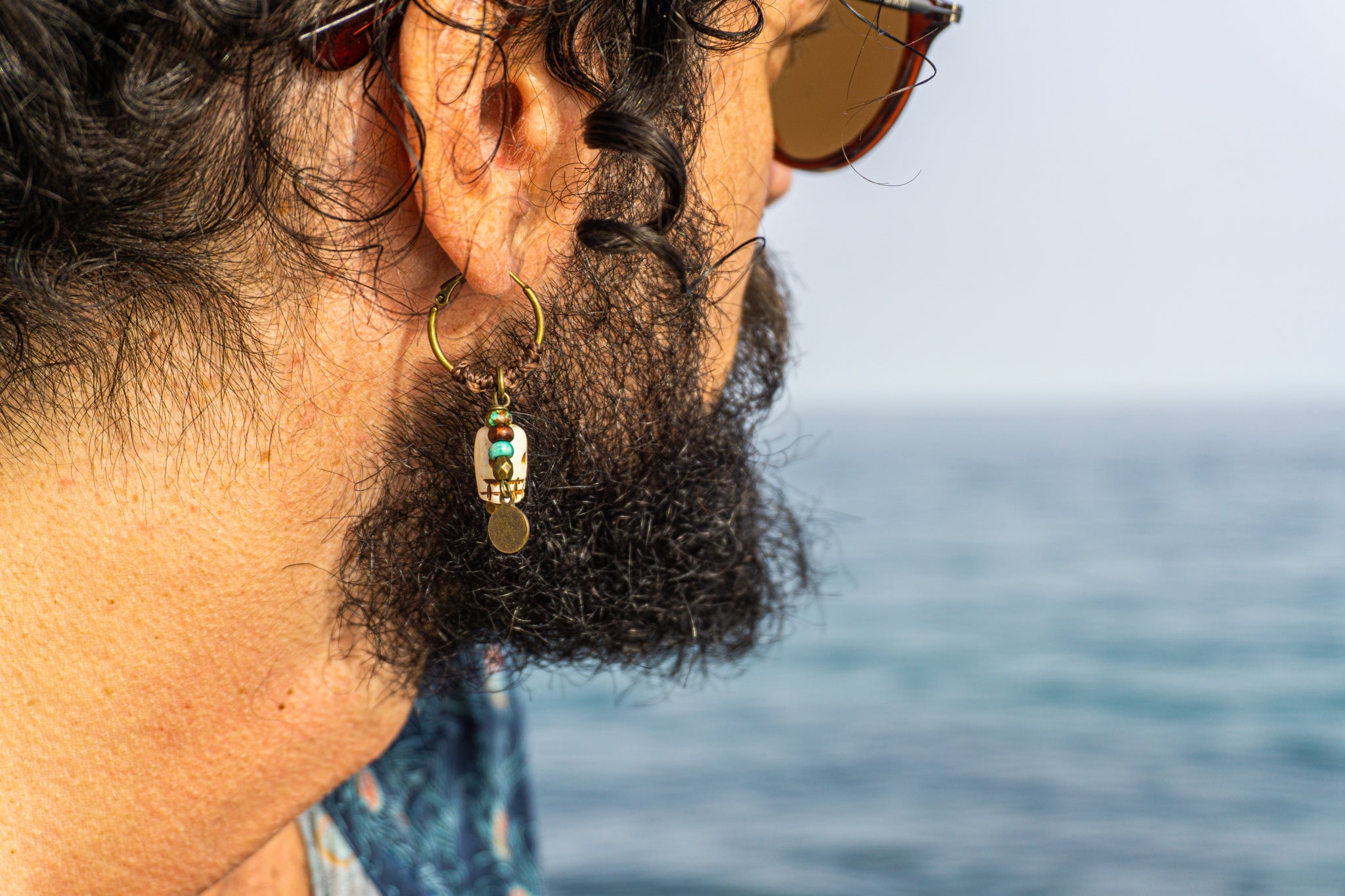 beaded skull coin charm hoop pirate earring for men- wander jewellery